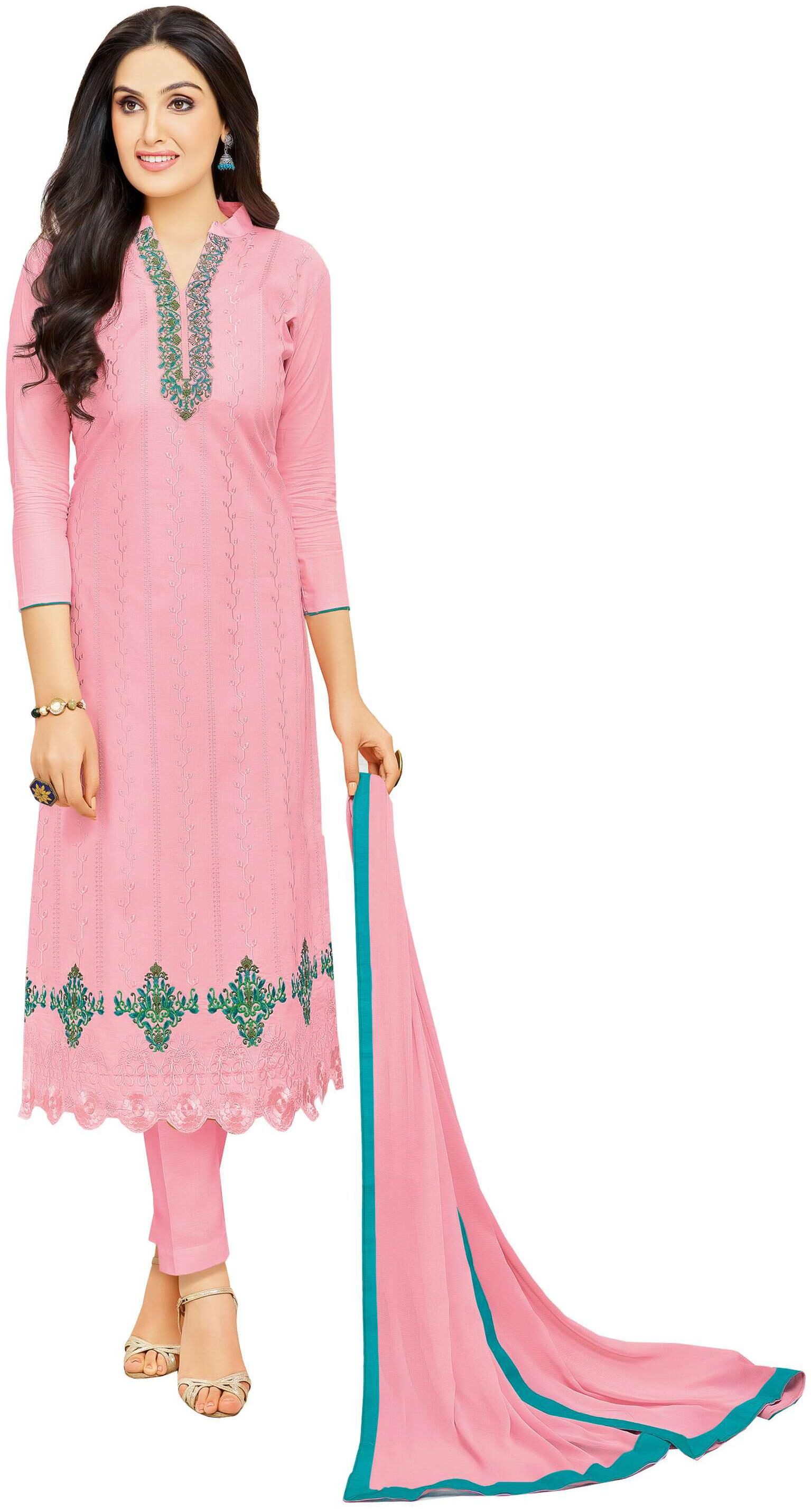 

Rajnandini Pink Pure Cambric Cotton Embroidered Unstitched Dress Material