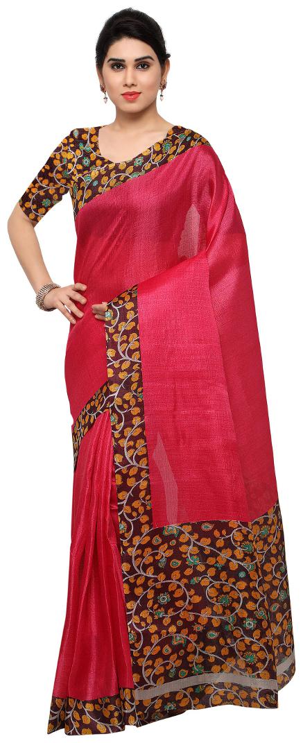 

Rajnandini Pink Tussar Silk Printed Traditional Saree