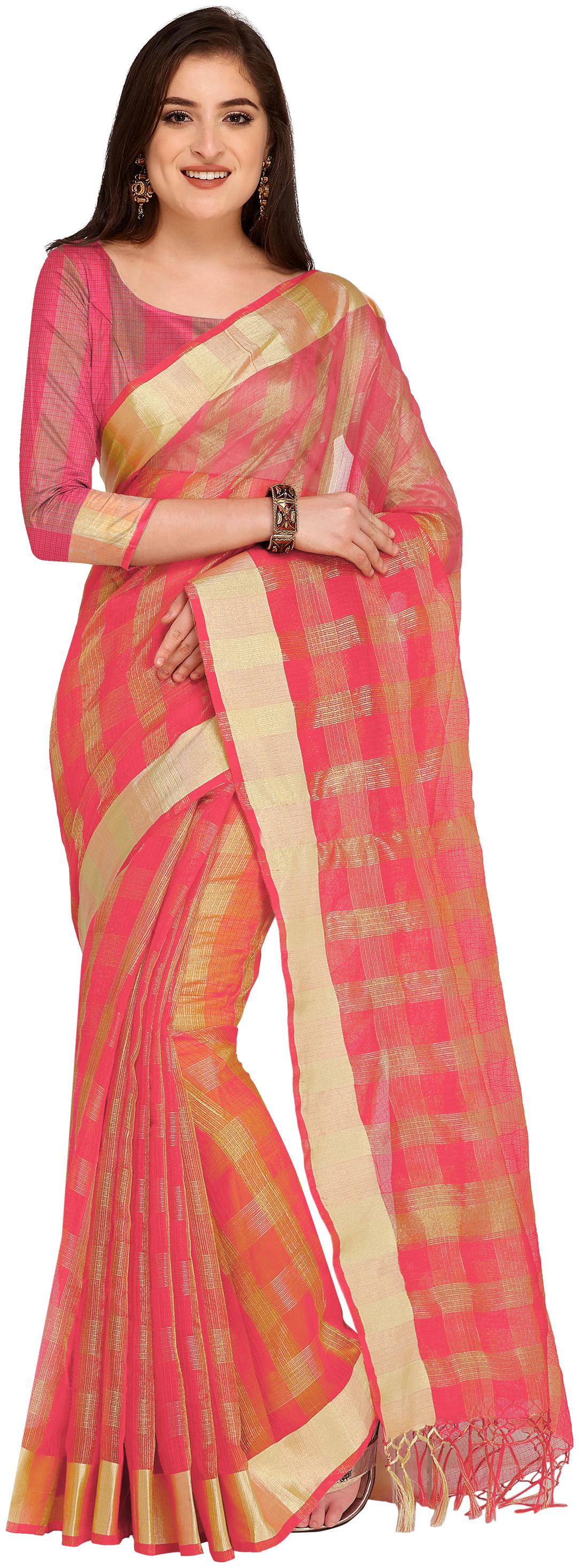 

Rajnandini Pink Pure Cotton Embellished Saree