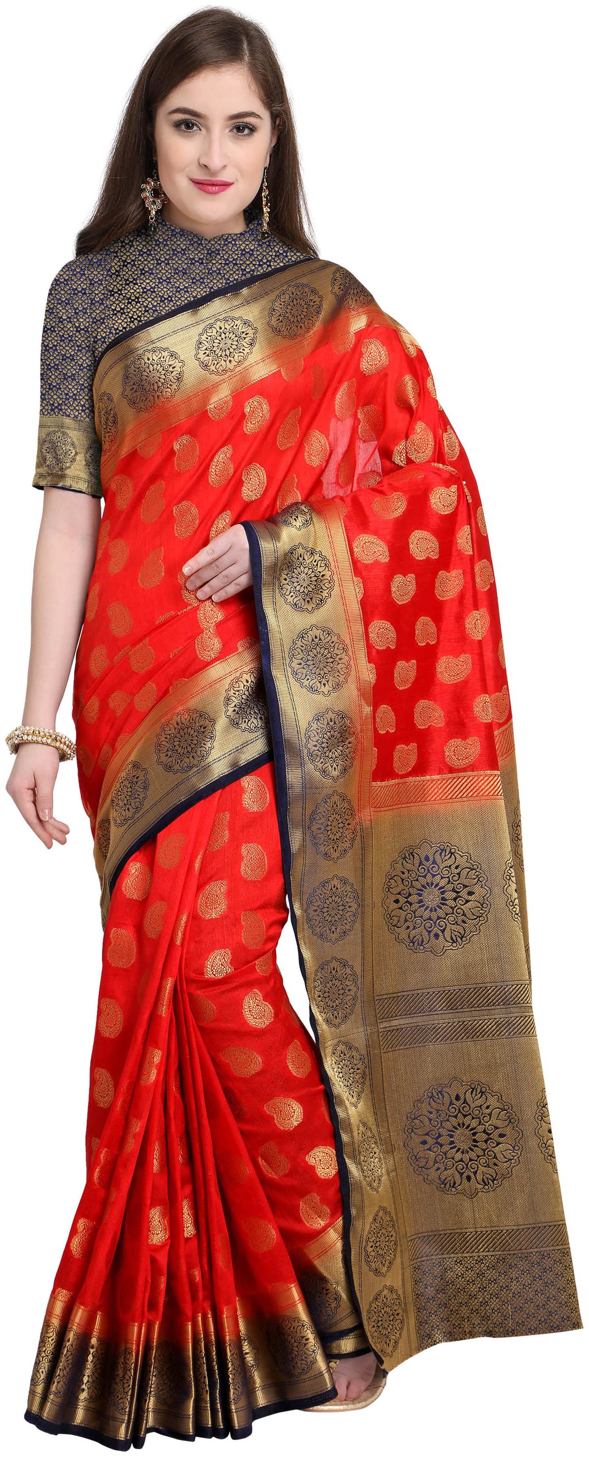 

Rajnandini Red Silk Kanjivaram Zari Weaving Work Rich Pallu Saree