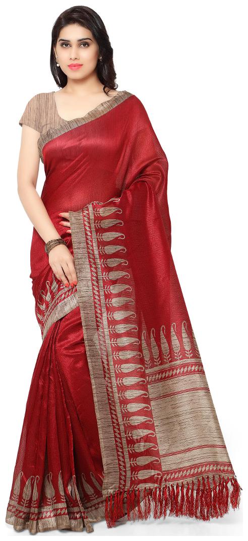 

Rajnandini Red Tussar Silk Printed Traditional Saree