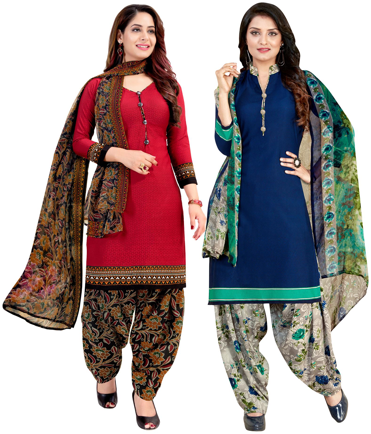 

Rajnandini Red Blue Unstitched Kurta with bottom dupatta With dupatta Dress Material