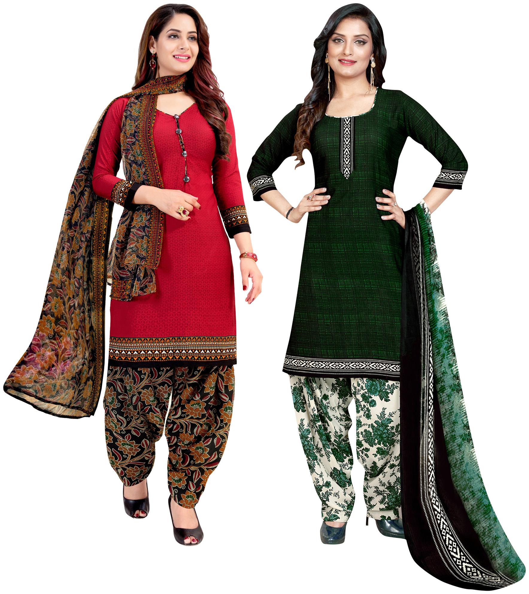 

Rajnandini Red Green Unstitched Kurta with bottom dupatta With dupatta Dress Material
