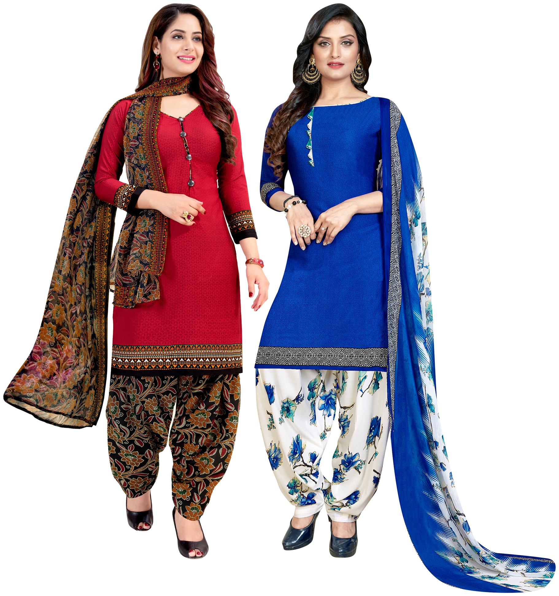 

Rajnandini Red Blue Unstitched Kurta with bottom dupatta With dupatta Dress Material