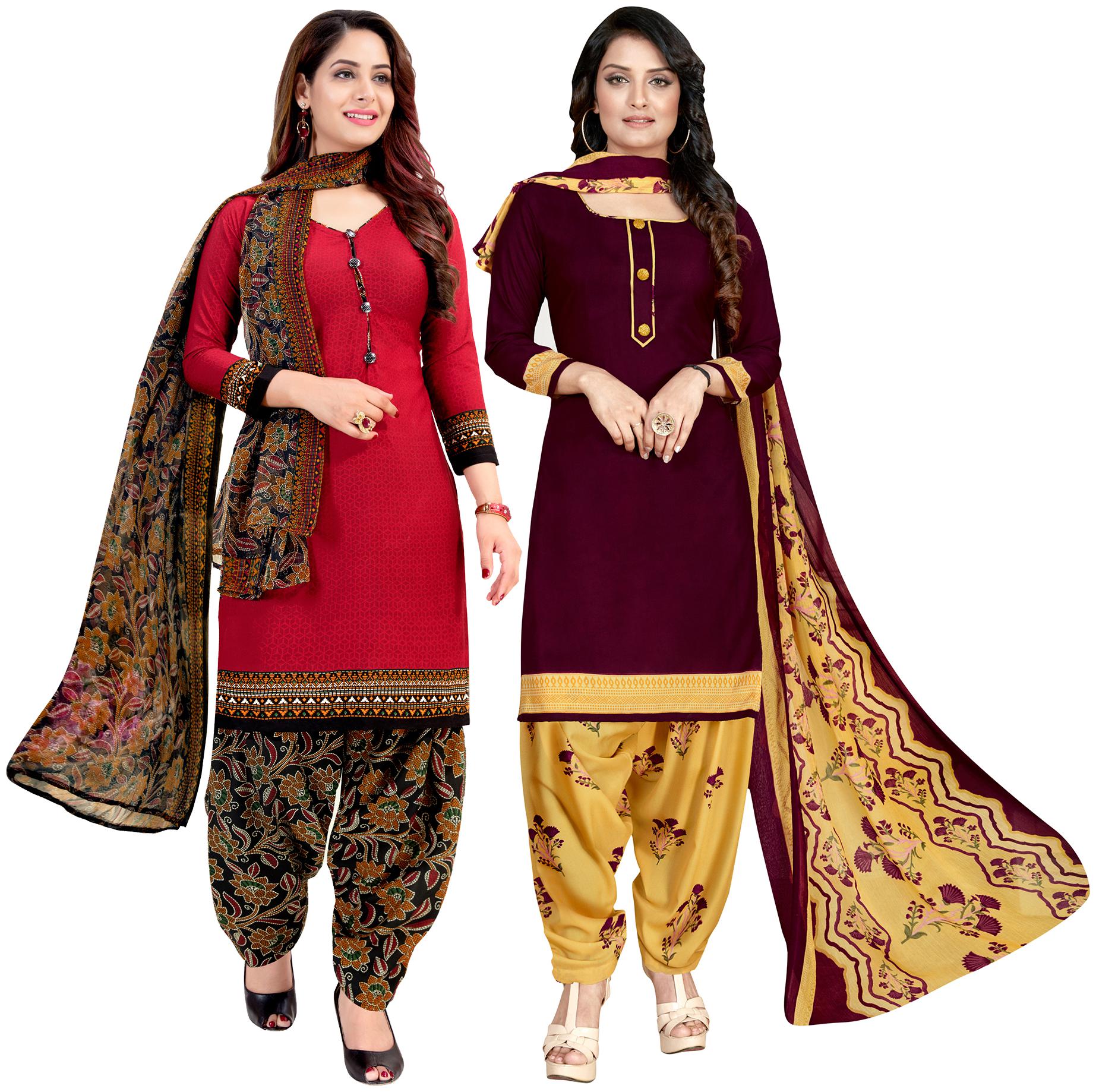 

Rajnandini Red And Wine Crepe Printed Unstitched Dress Material(Combo Of 2)