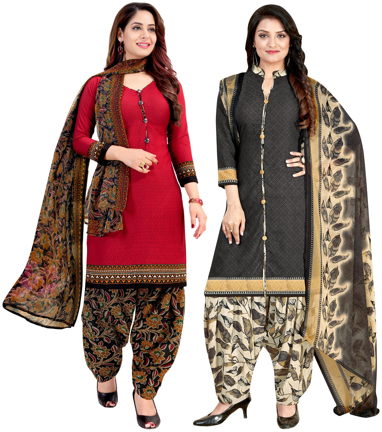 

Rajnandini Red Black Unstitched Kurta with bottom dupatta With dupatta Dress Material