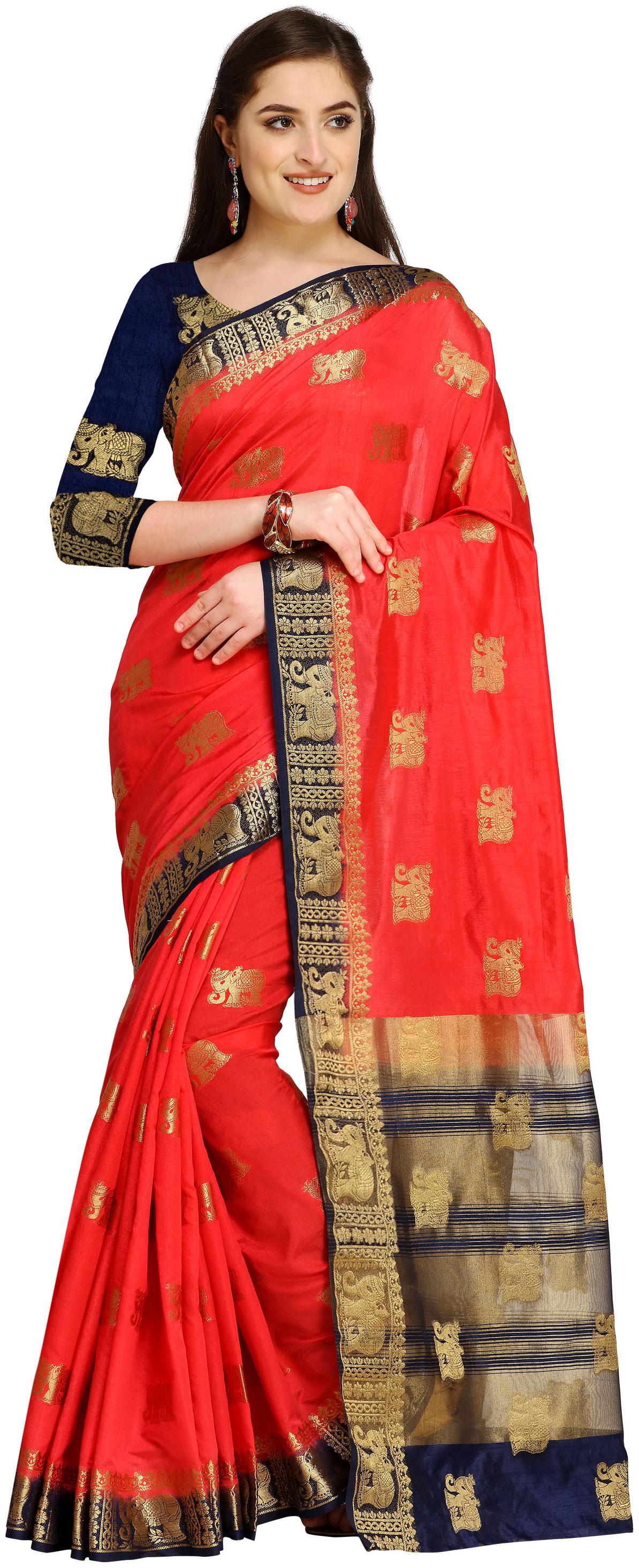 

Rajnandini Red Embellished Universal Regular Saree Without blouse