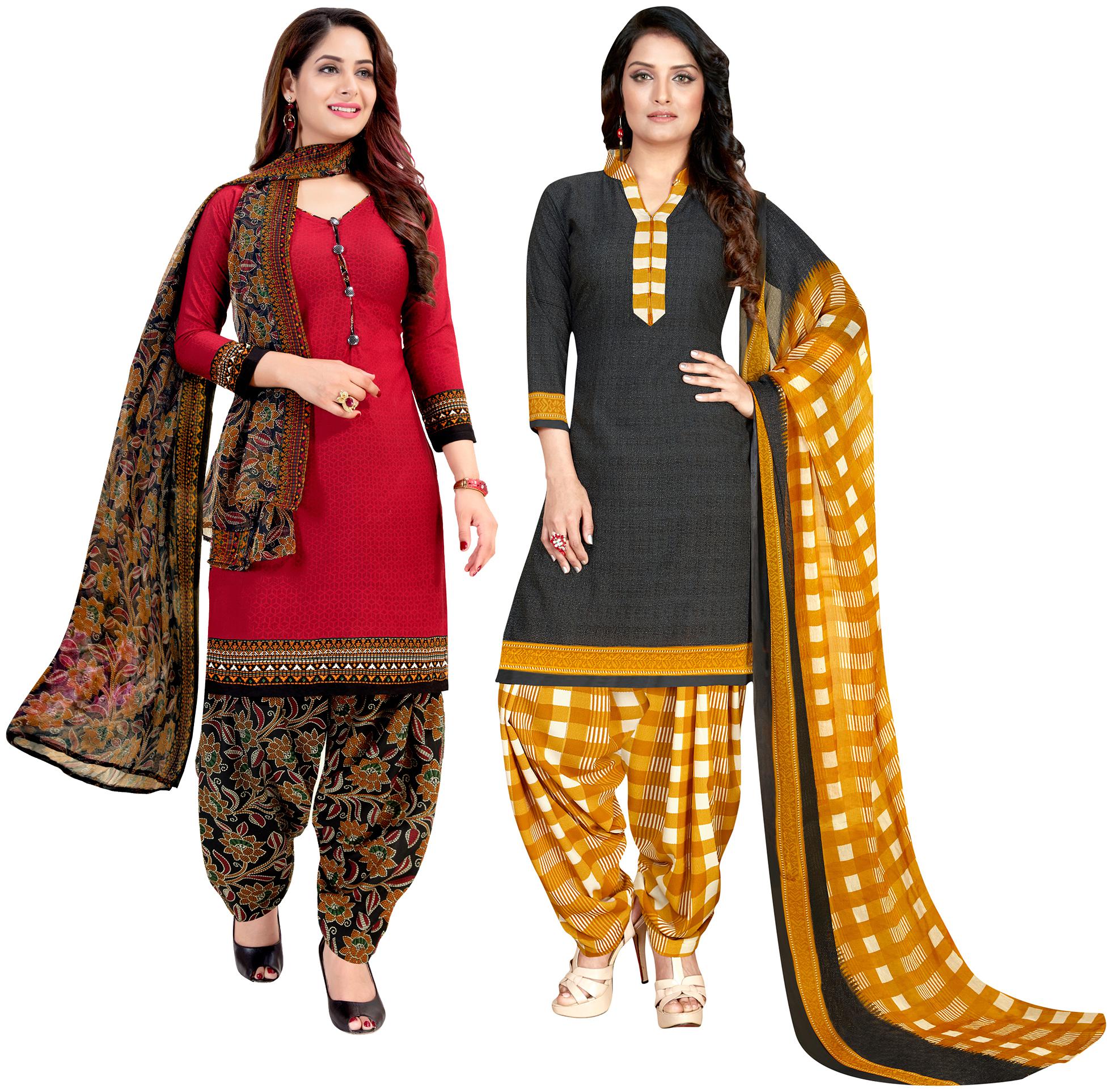 

Rajnandini Red Black Unstitched Kurta with bottom dupatta With dupatta Dress Material