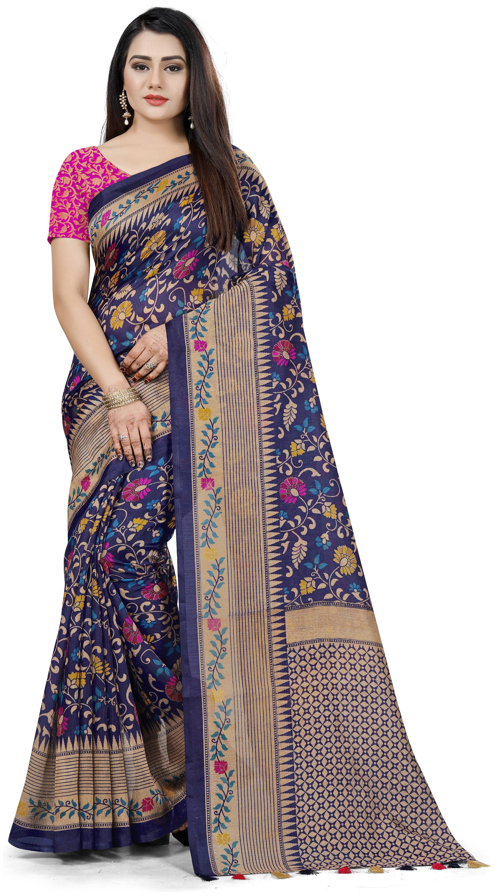 

Rajnandini Silk Blue Floral Regular Saree For Women