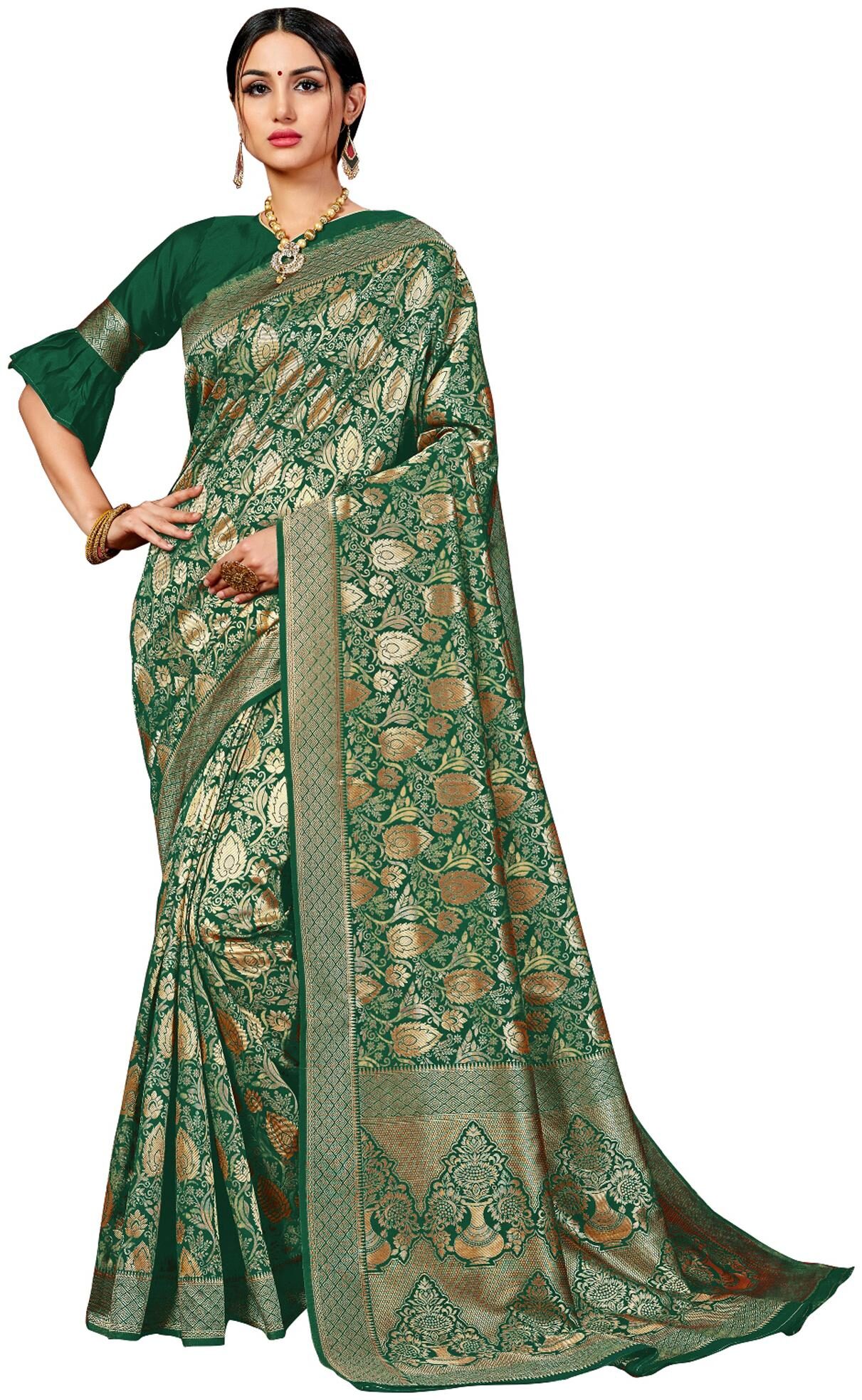 

Rajnandini Silk Festive Designer Saree With Blouse - Green