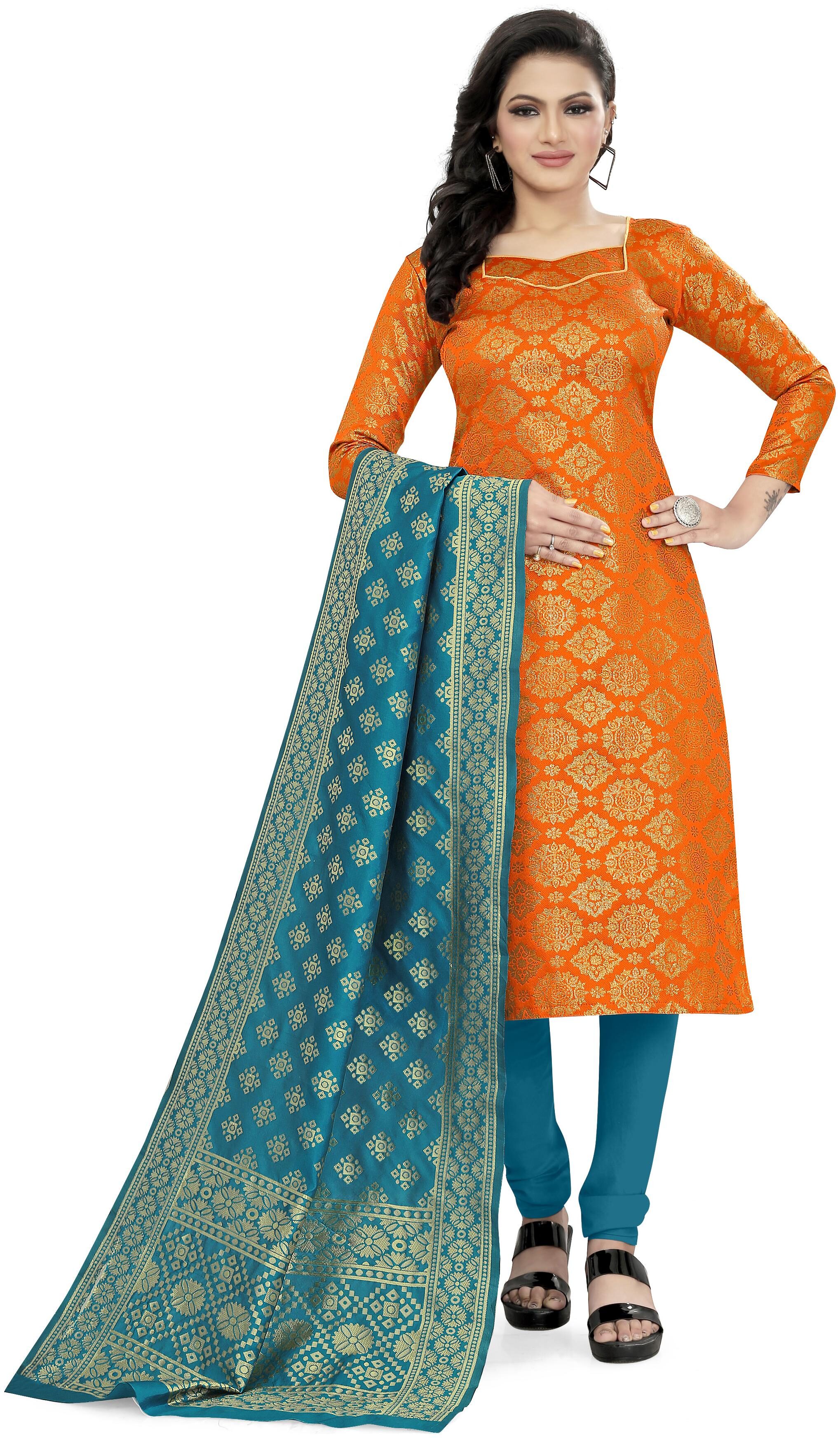 

Rajnandini Orange Unstitched Kurta with bottom dupatta With dupatta Dress Material
