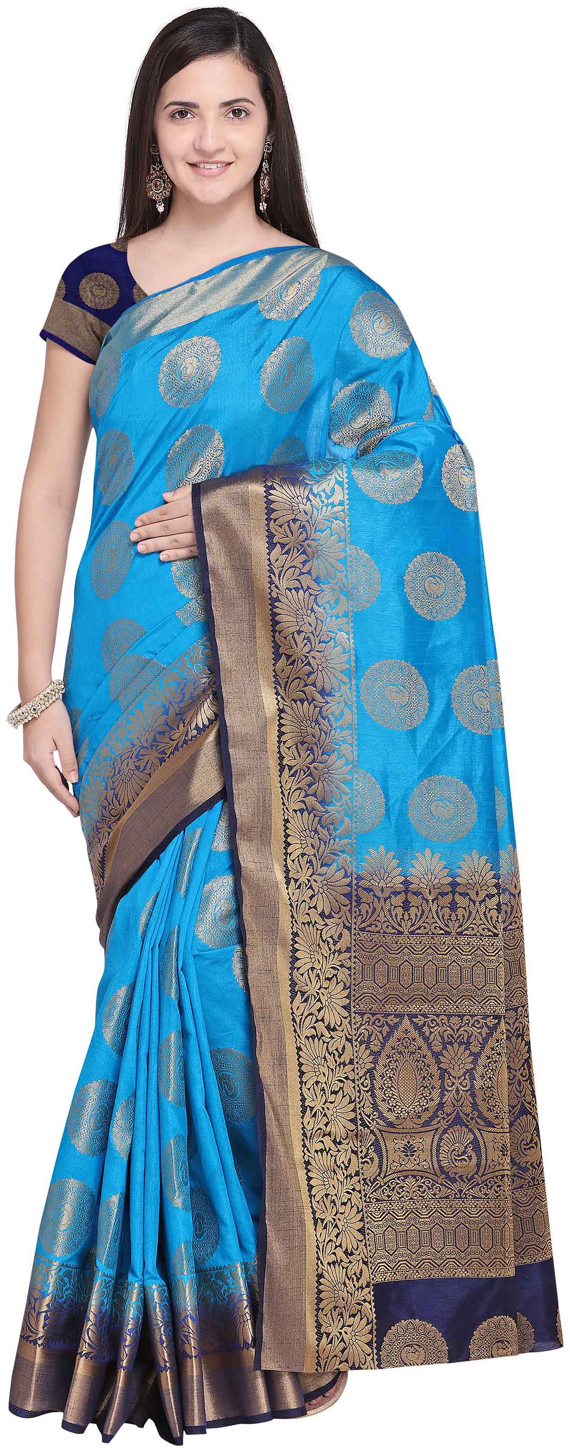 

Rajnandini Silk Festive Designer Saree With Blouse - Blue