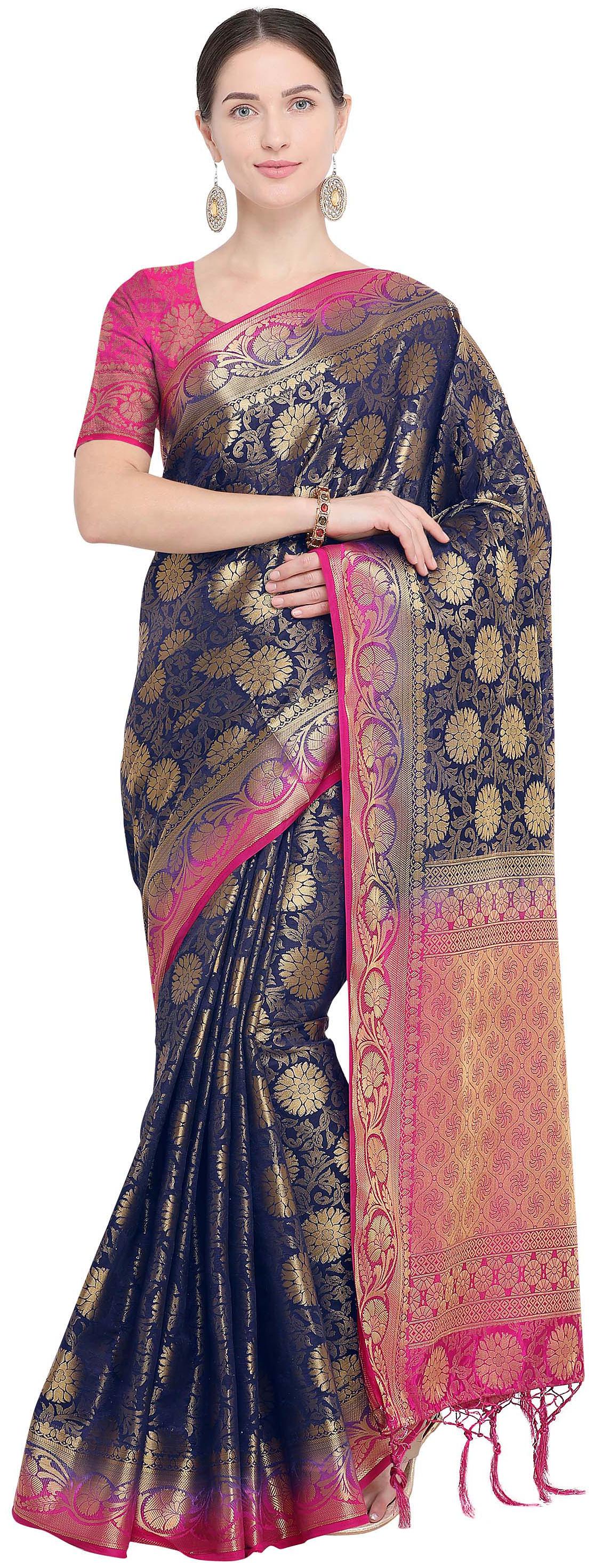 

Rajnandini Silk Festive Designer Saree With Blouse - Blue