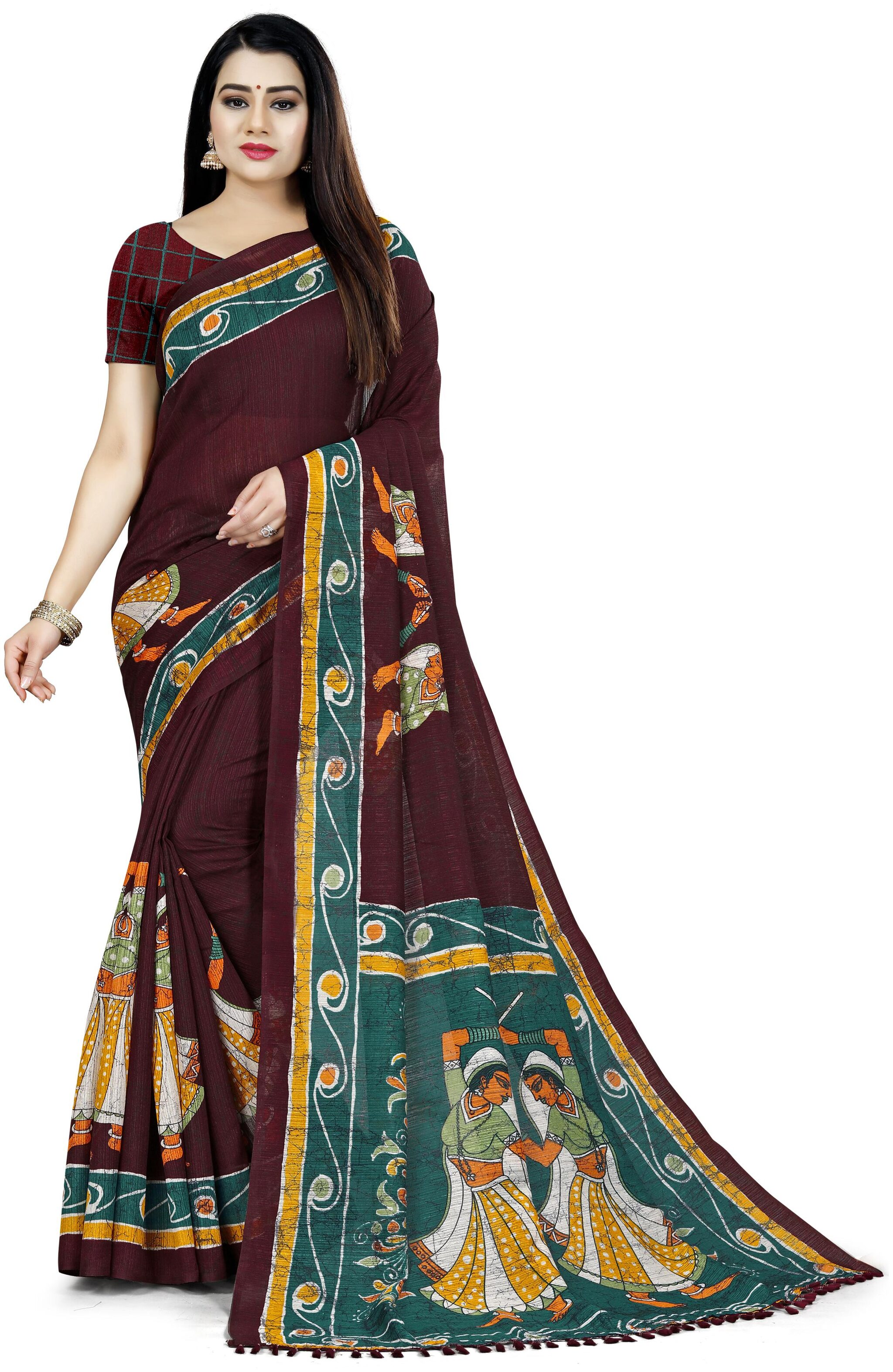 

Rajnandini Silk Brown Printed Regular Saree For Women
