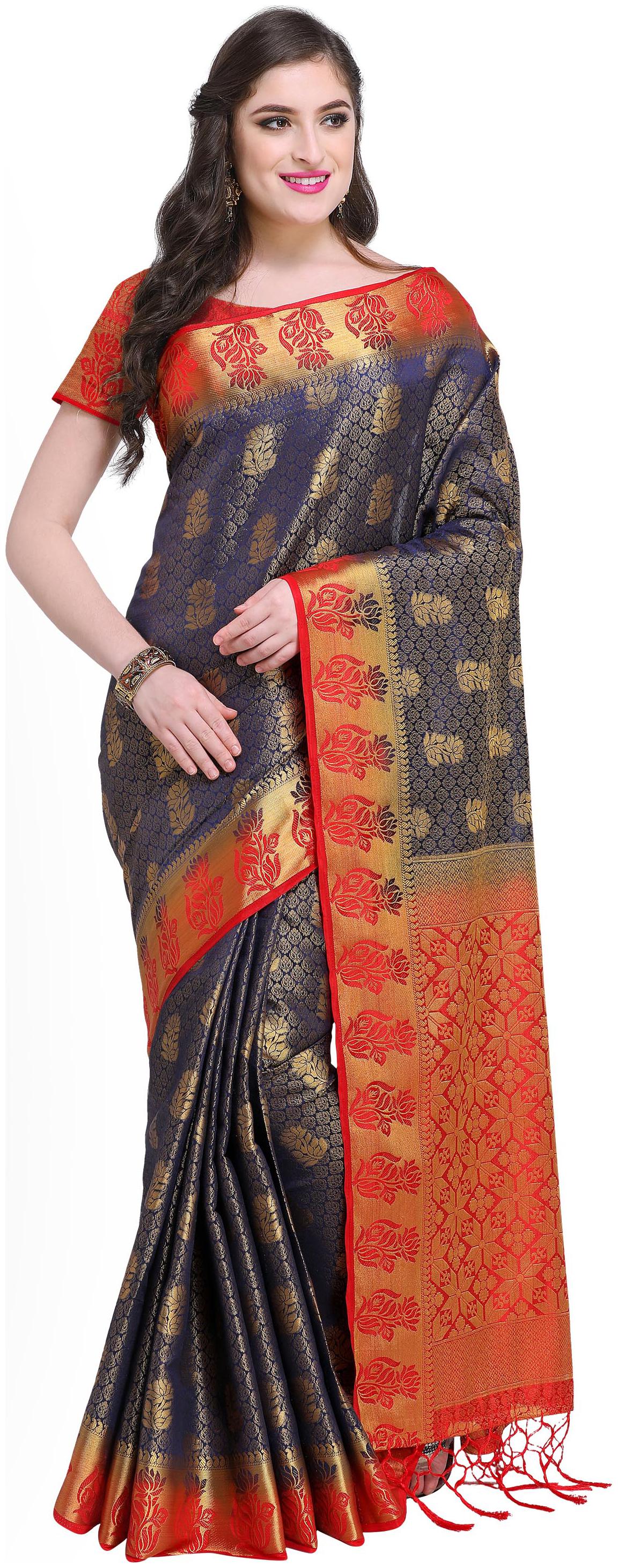 

Rajnandini Silk Festive Designer Saree With Blouse - Blue