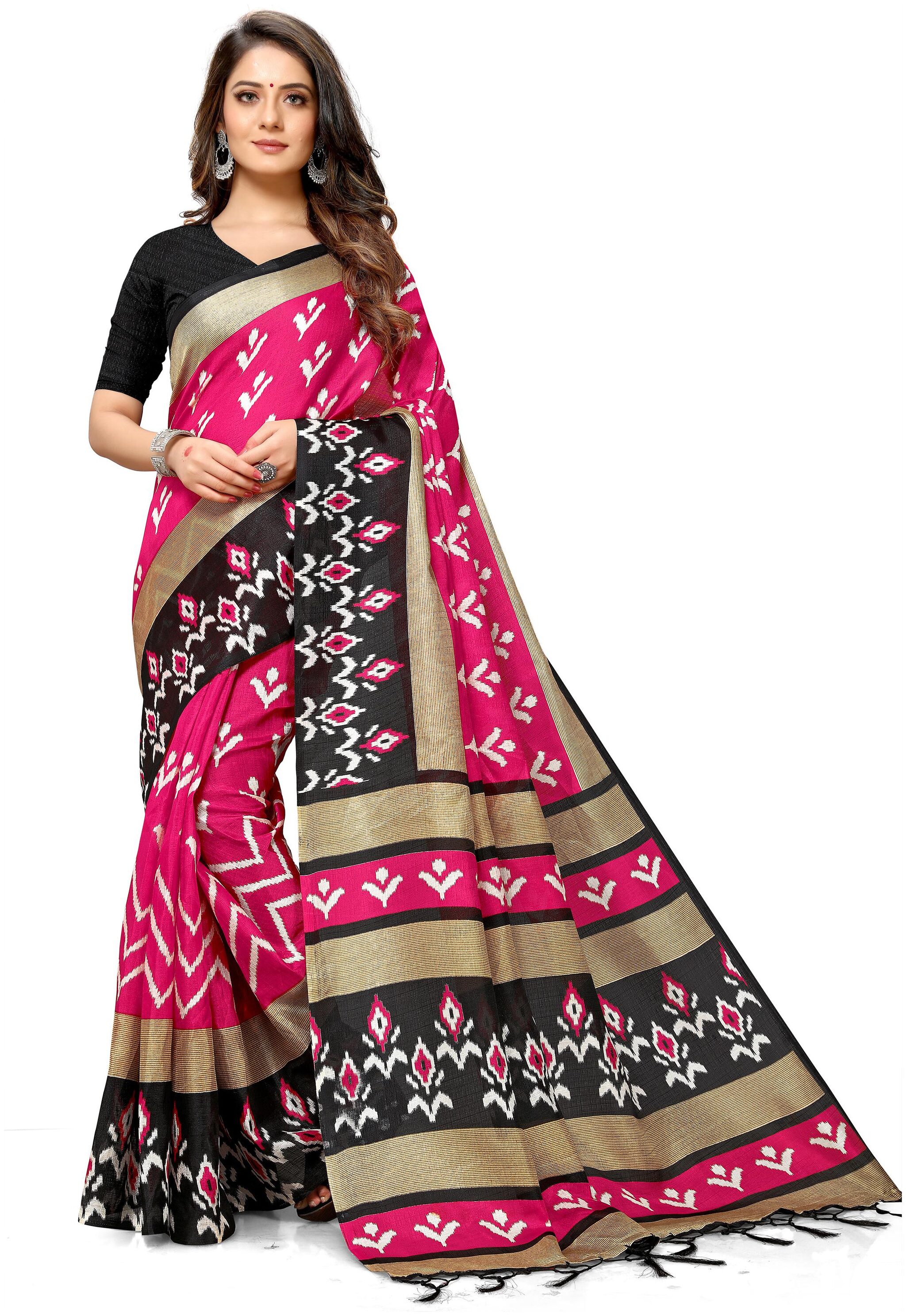 

Rajnandini Silk Printed Pink Color Saree with Blouse