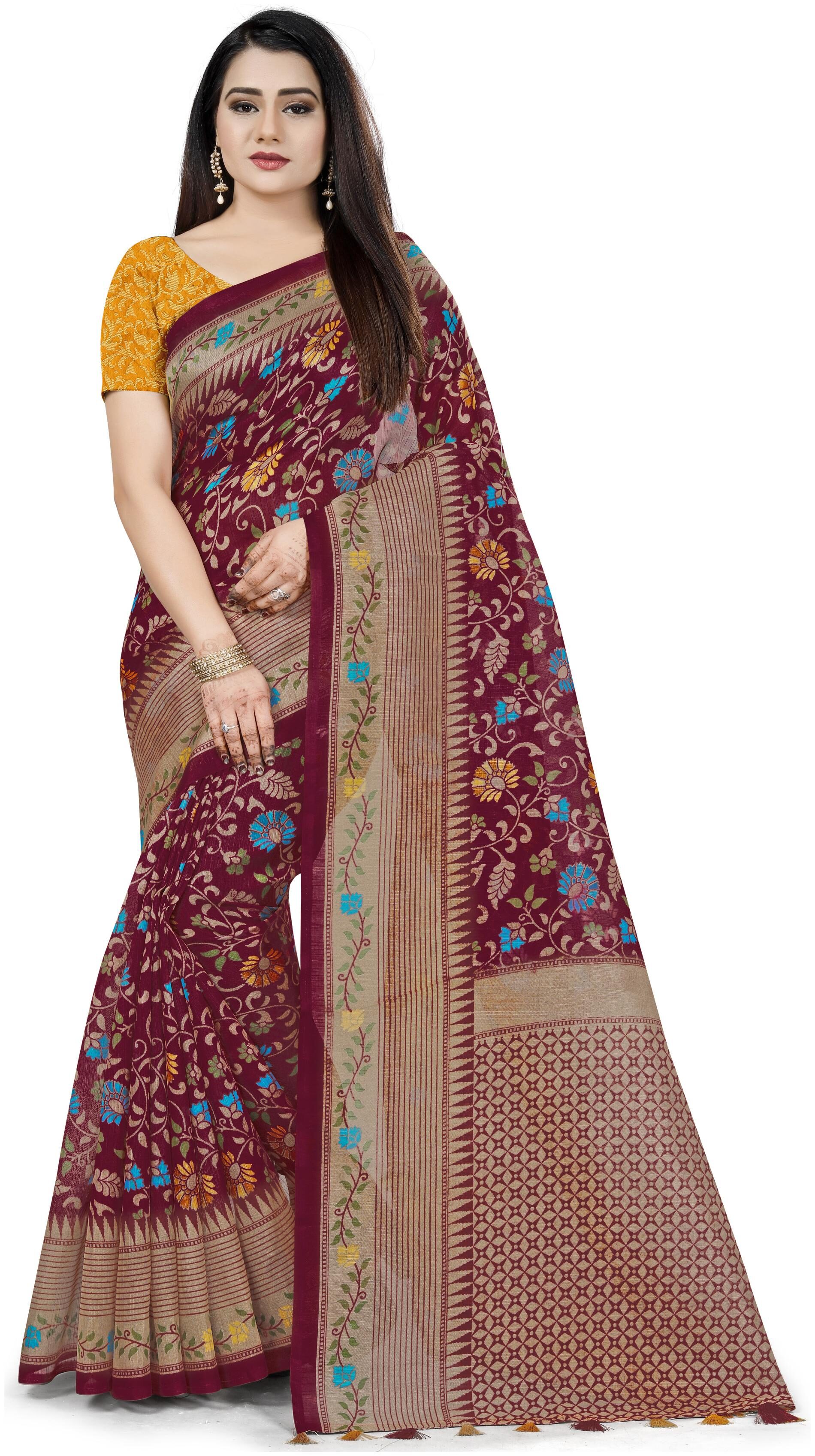 

Rajnandini Silk Maroon Floral Regular Saree For Women