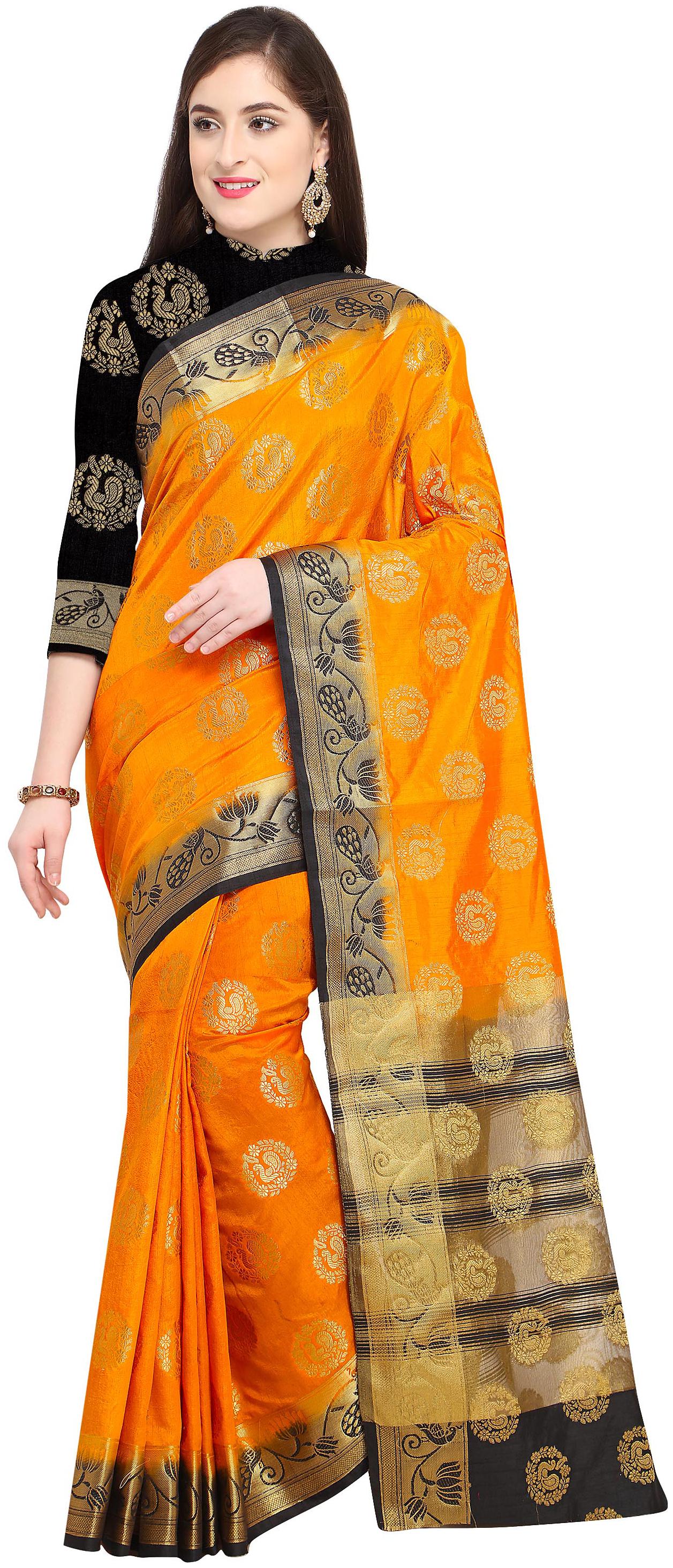 

Rajnandini Silk Festive Designer Saree With Blouse - Mustard