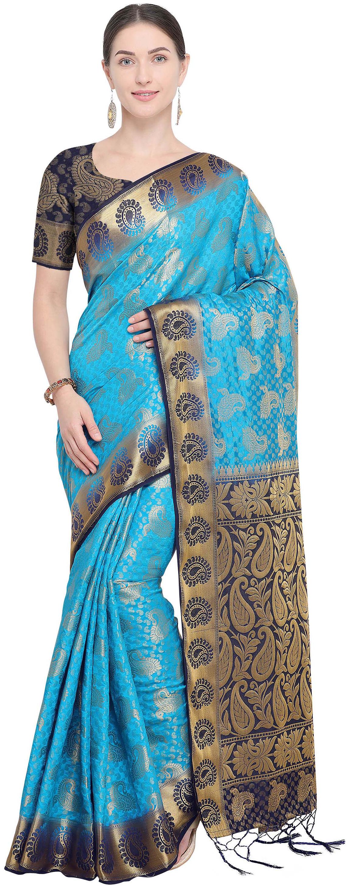 

Rajnandini Silk Festive Designer Saree With Blouse - Blue