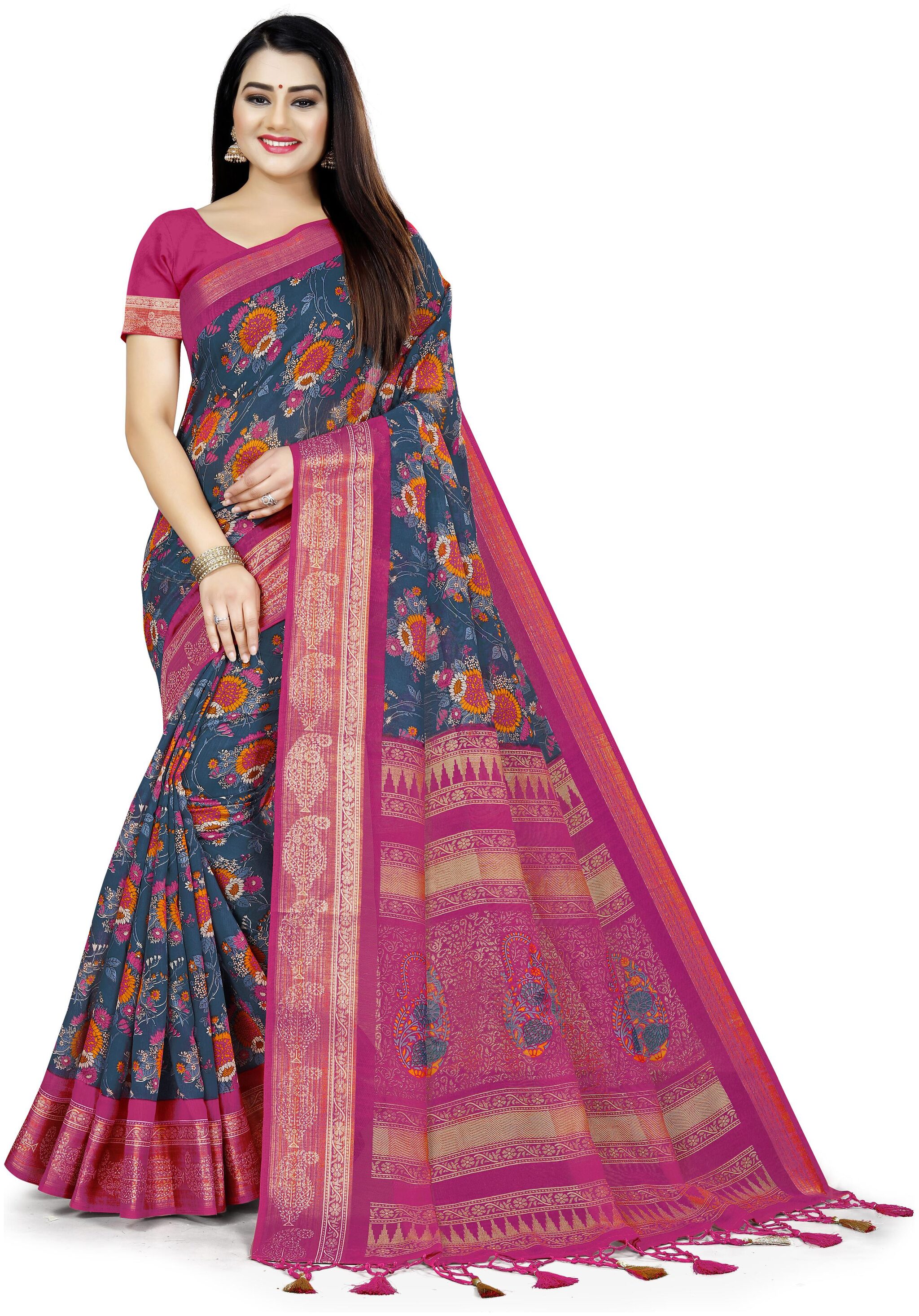 

Rajnandini Silk Multi Floral Regular Saree For Women