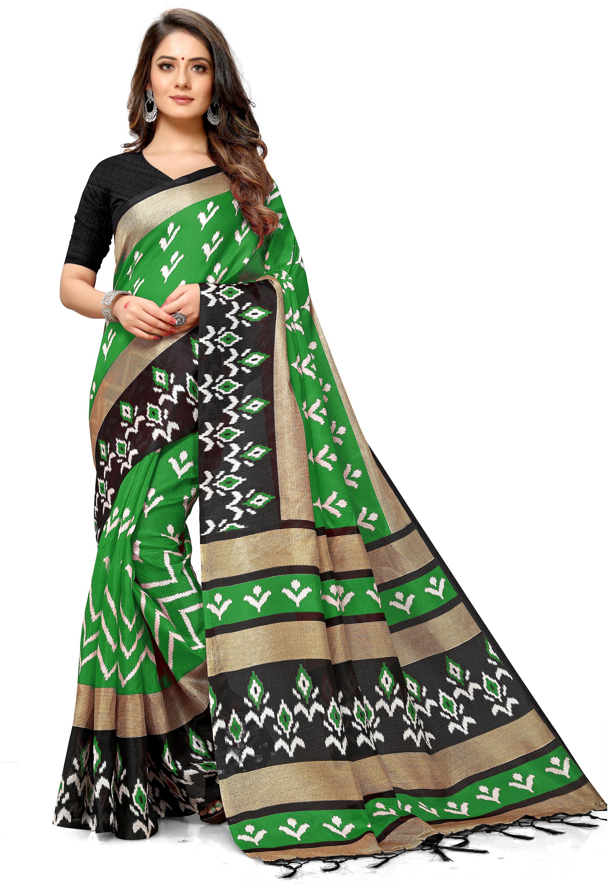 

Rajnandini Silk Printed Green Color Saree with Blouse