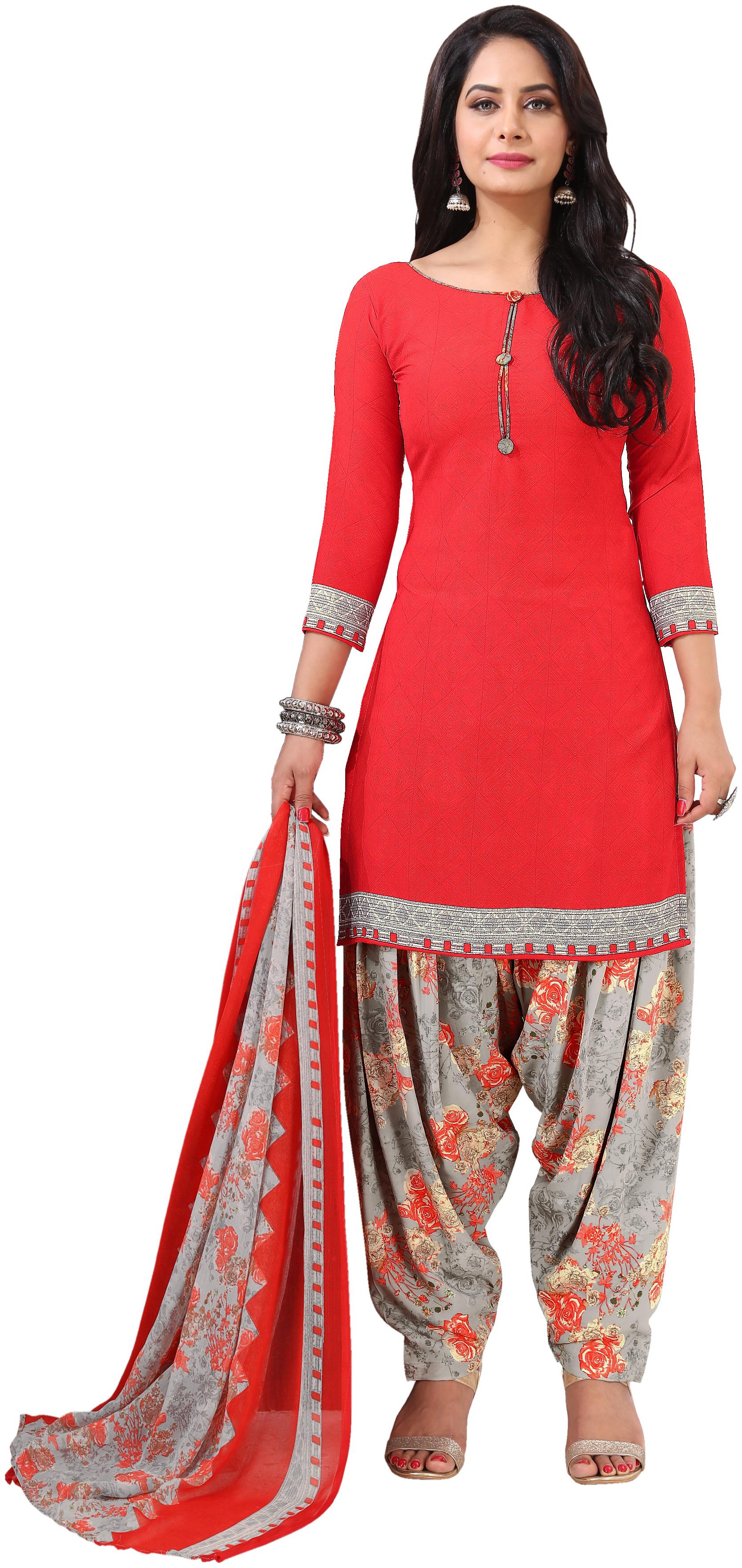 

Rajnandini Red Unstitched Kurta with bottom dupatta With dupatta Dress Material