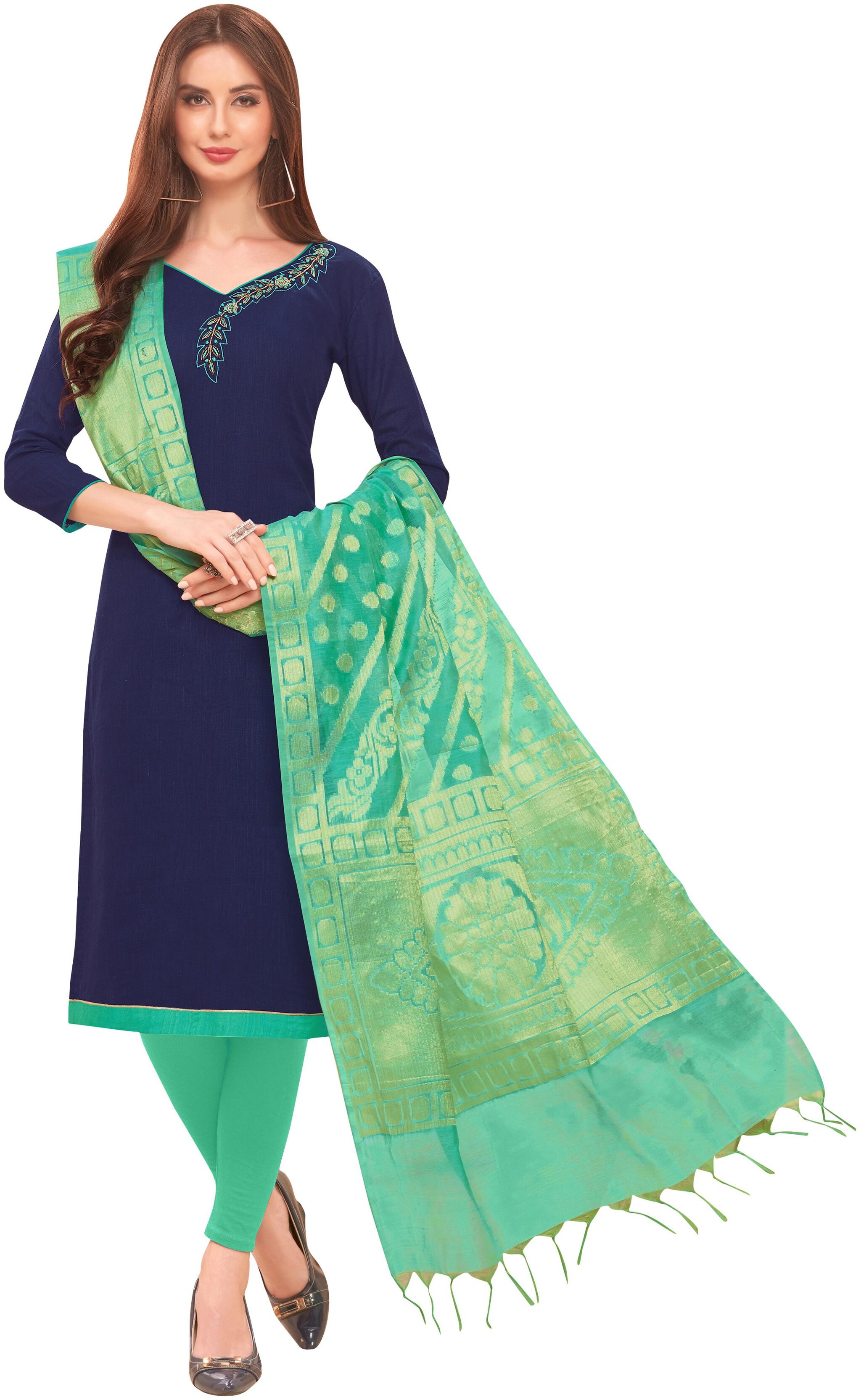 

Rajnandini Blue Unstitched Kurta with bottom dupatta With dupatta Dress Material