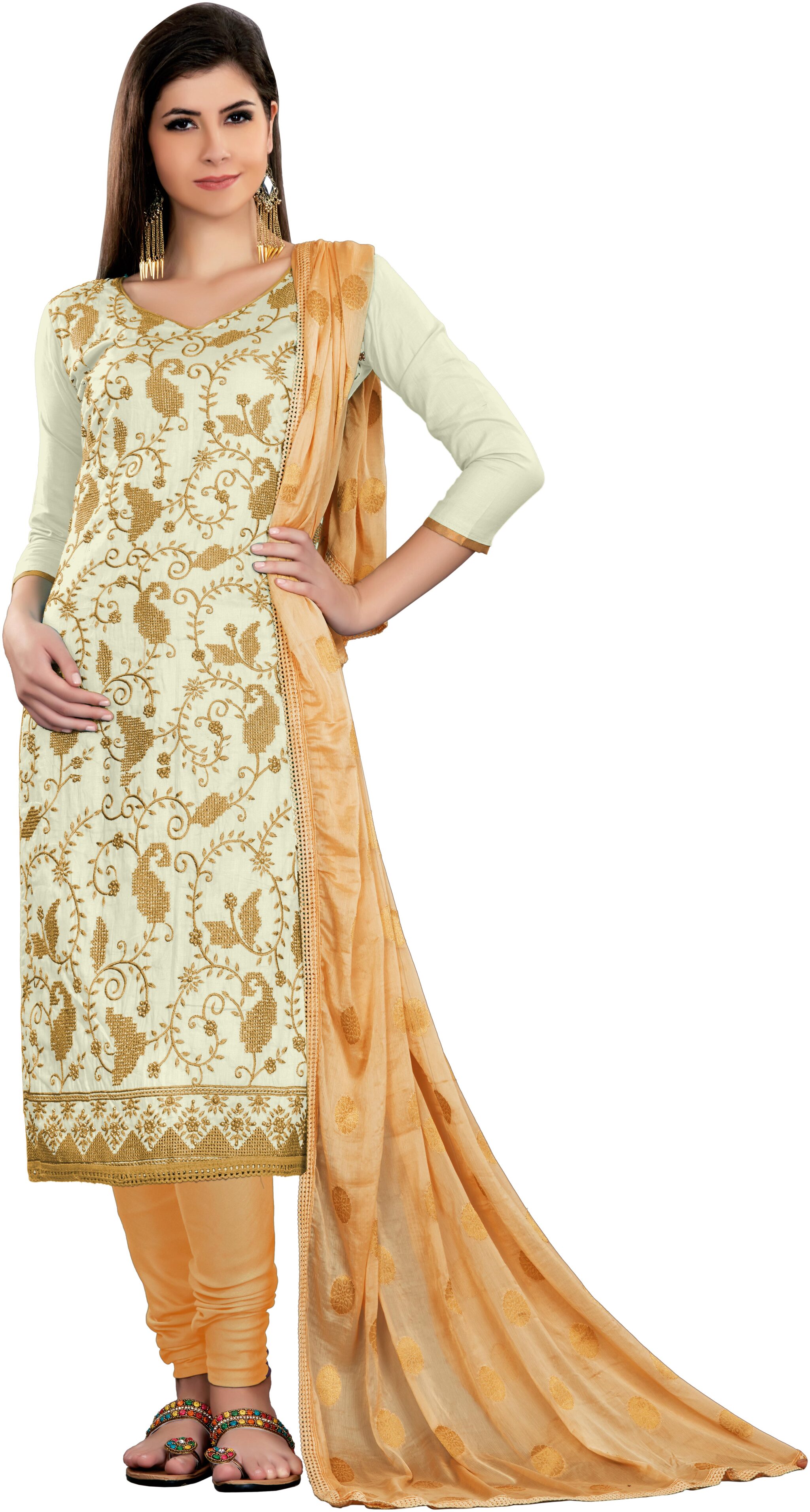 

Rajnandini Women Cotton Dress Material Off White color