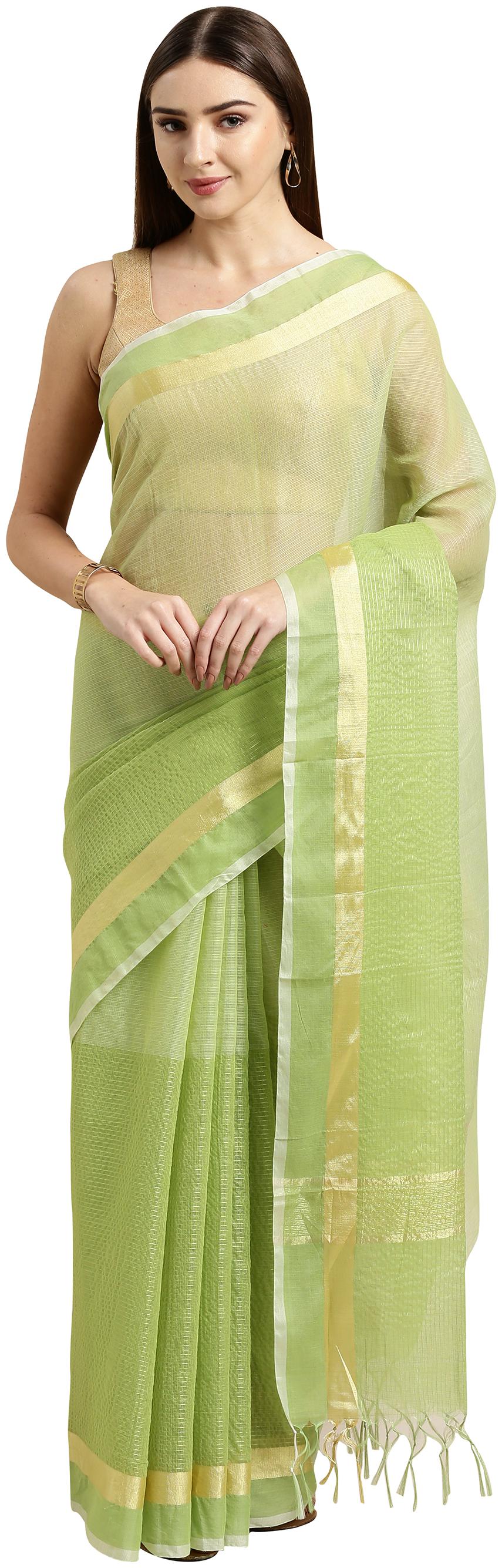 

Rajnandini Women Cotton Blend Woven Saree Green