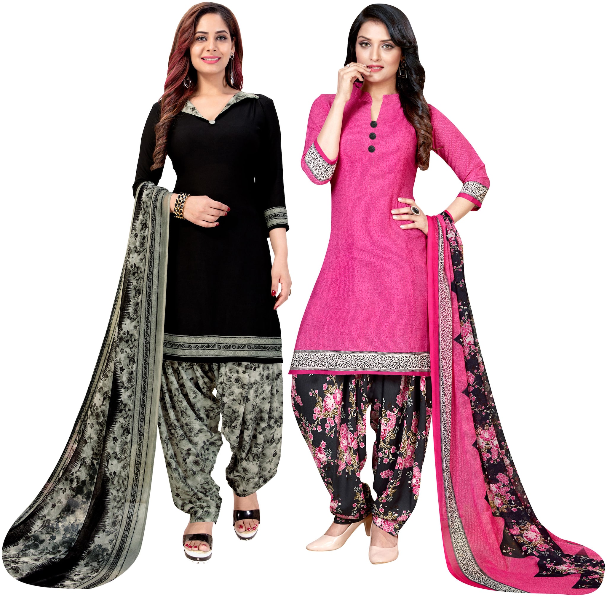 

Rajnandini Black Pink Unstitched Kurta with bottom dupatta With dupatta Dress Material