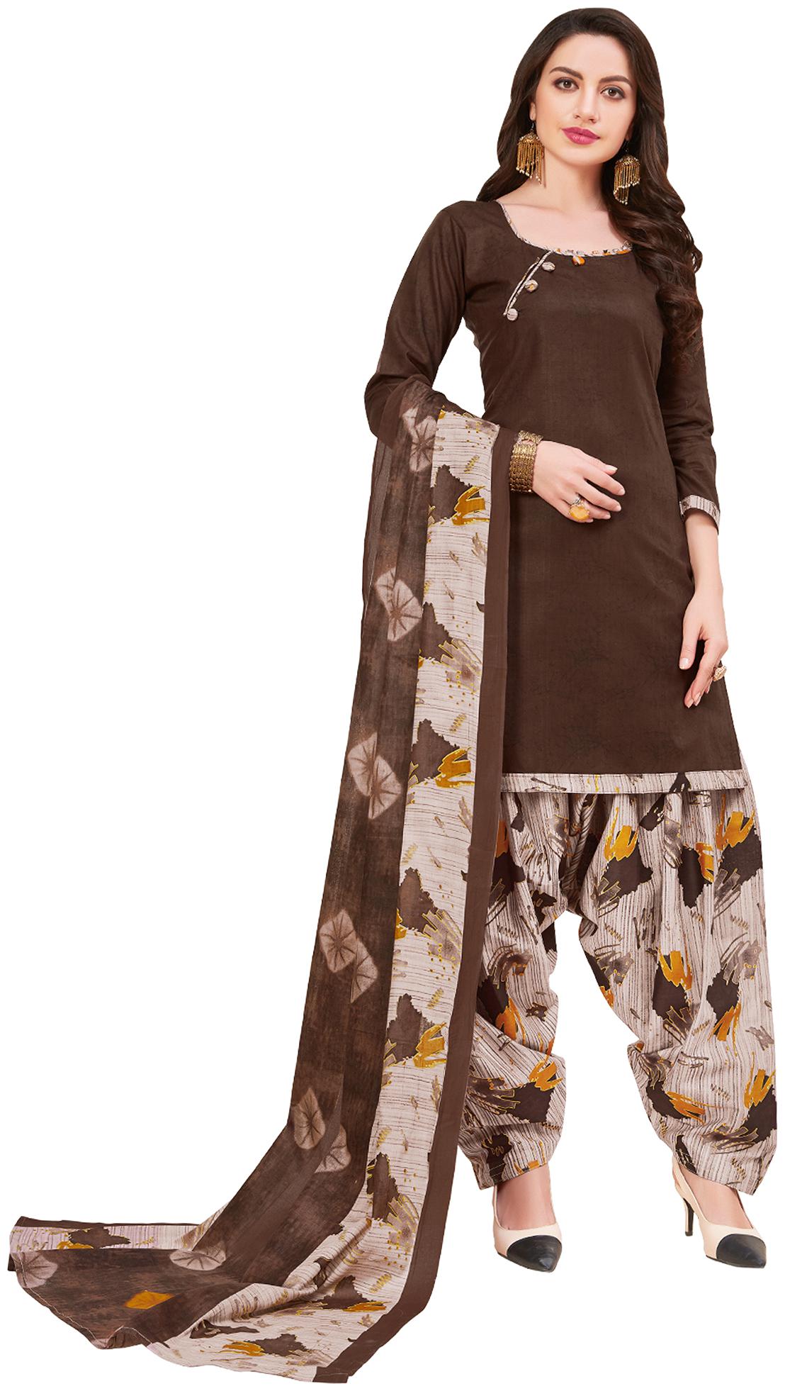 

Rajnandini Brown Unstitched Kurta with bottom dupatta With dupatta Dress Material