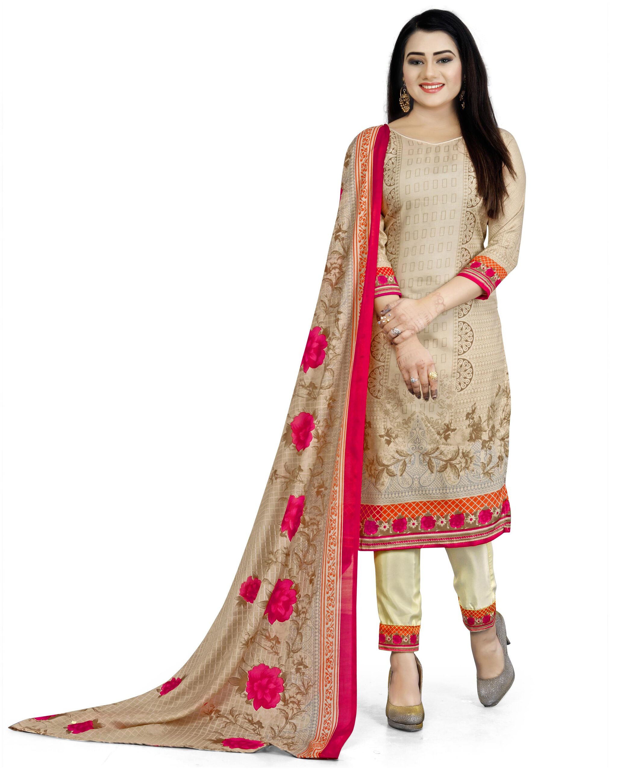 

Rajnandini Beige Unstitched Kurta with bottom dupatta With dupatta Dress Material