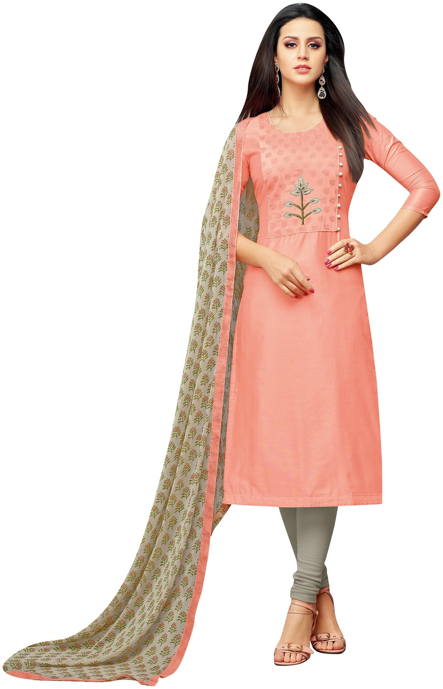 

Rajnandini Women Chanderi Peach Dress Material