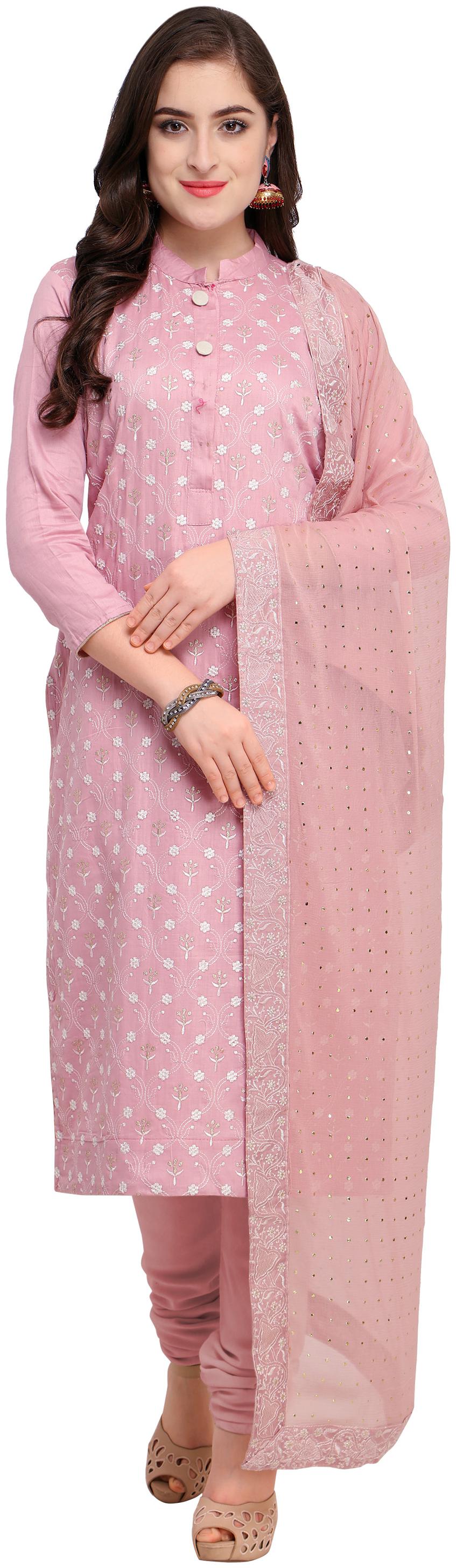 

Rajnandini Pink Unstitched Kurta with bottom dupatta With dupatta Dress Material