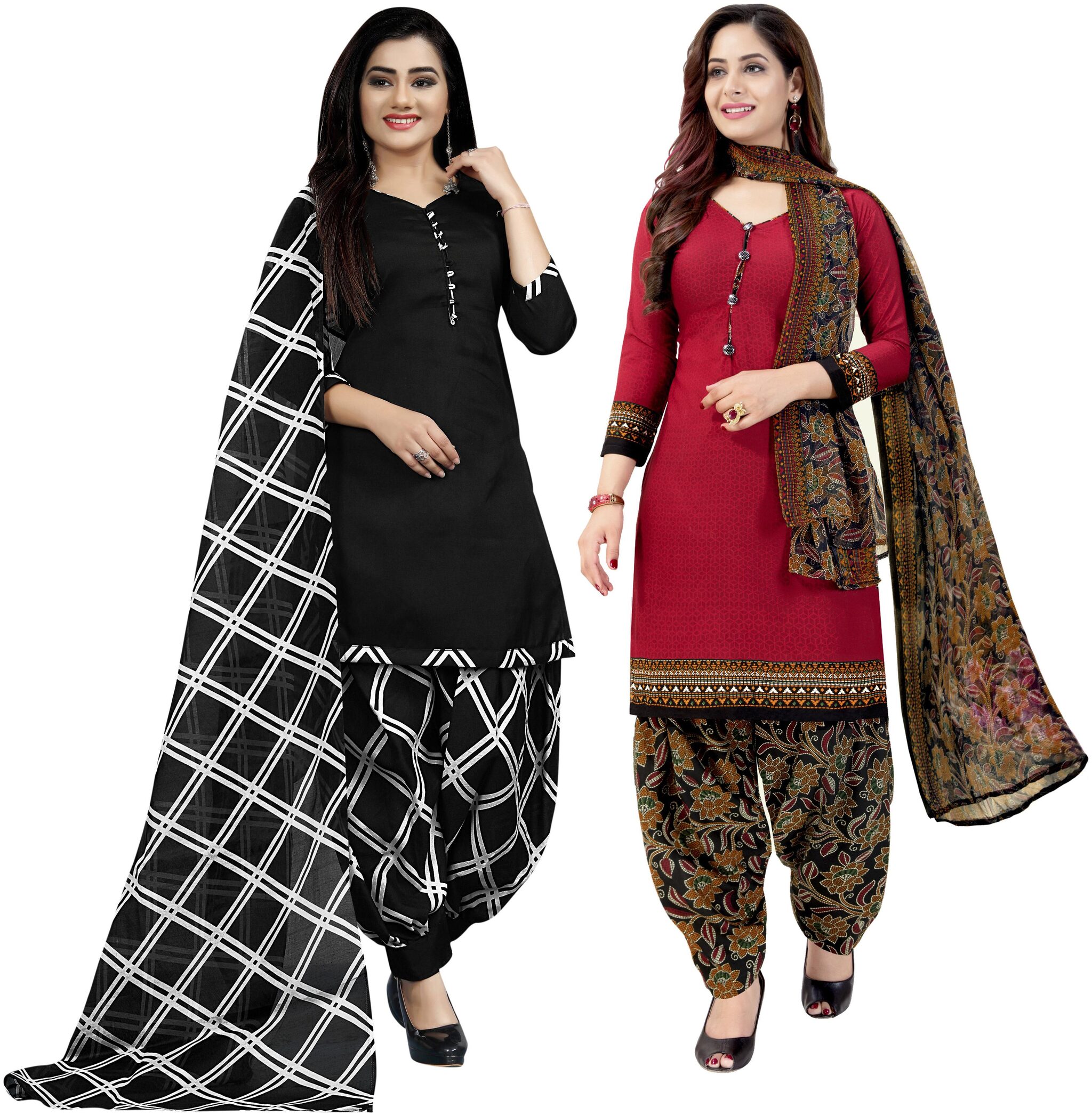 

Rajnandini Black Red Unstitched Kurta with bottom dupatta With dupatta Dress Material