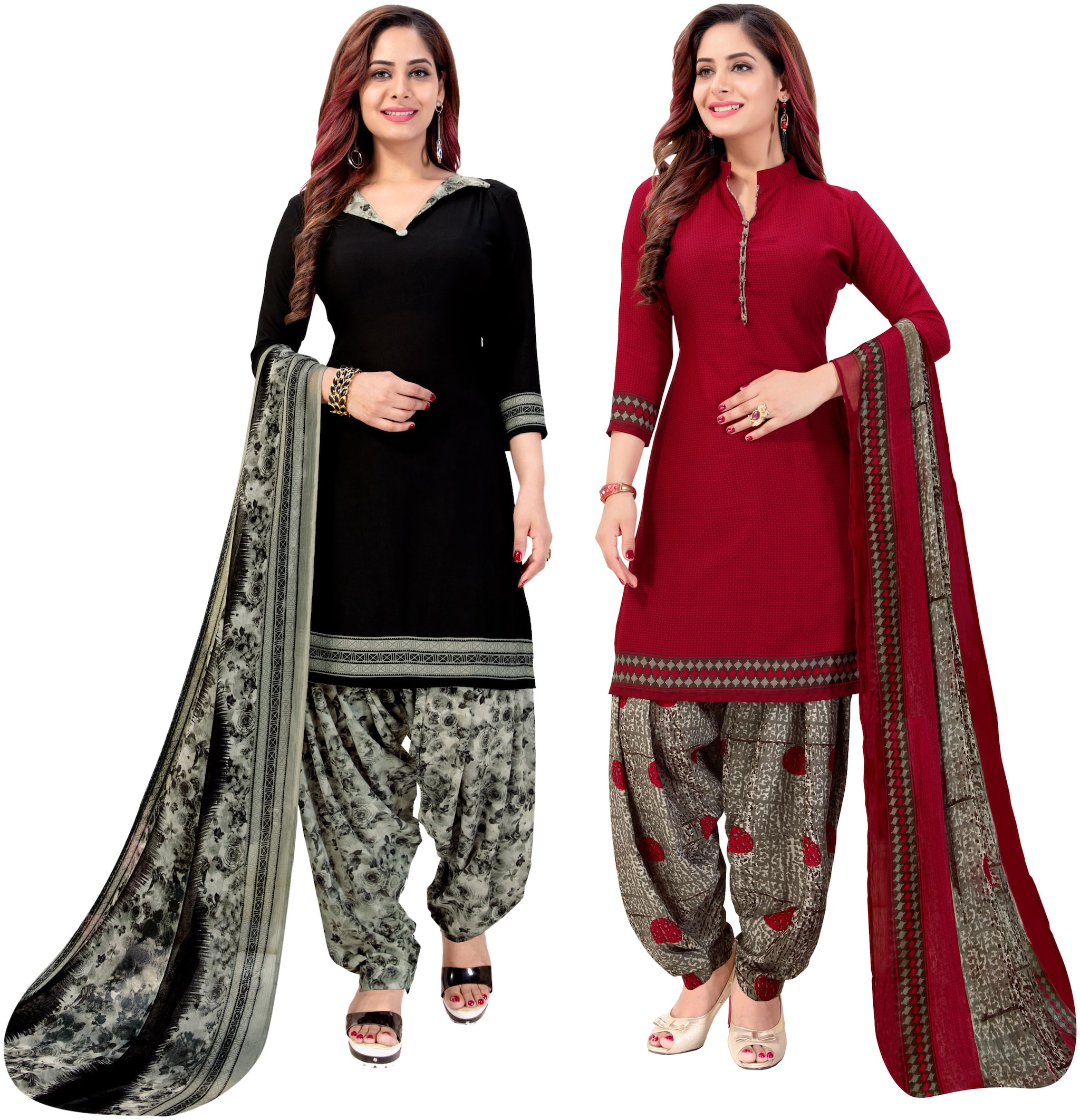 

Rajnandini Black Maroon Unstitched Kurta with bottom dupatta With dupatta Dress Material
