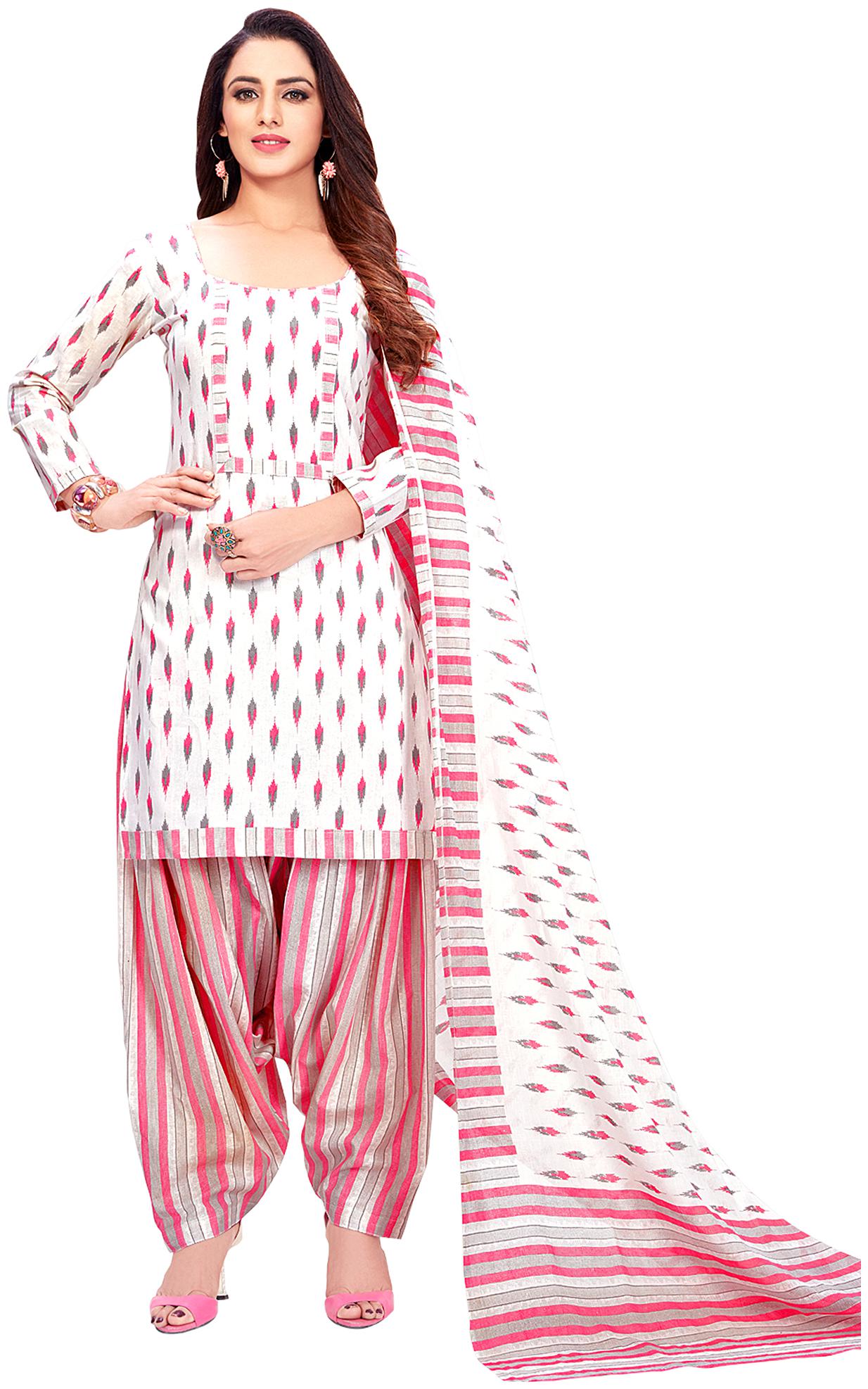 

Rajnandini White Unstitched Kurta with bottom dupatta With dupatta Dress Material