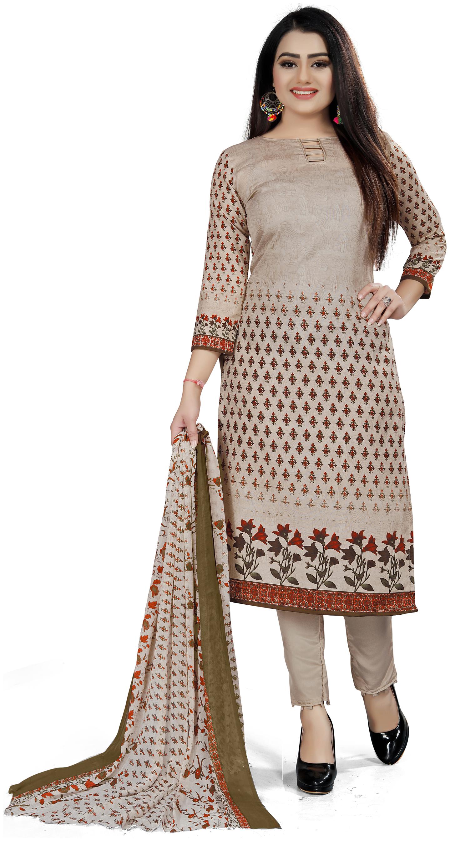 

Rajnandini Beige Unstitched Kurta with bottom dupatta With dupatta Dress Material