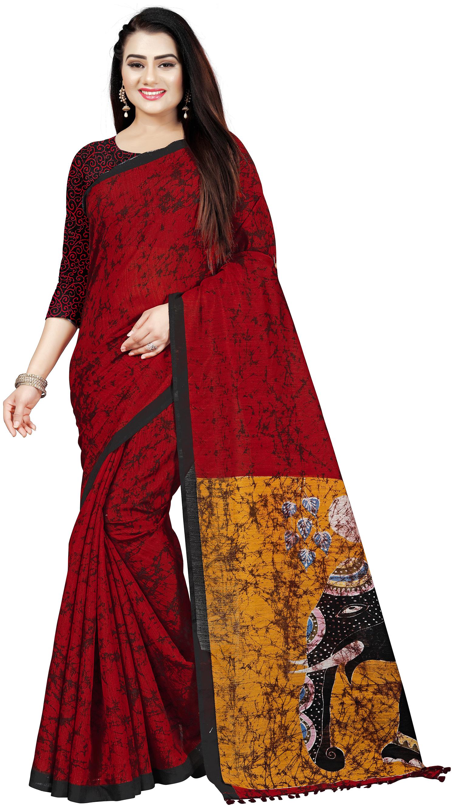 

Rajnandini Women Linen Printed Saree Red