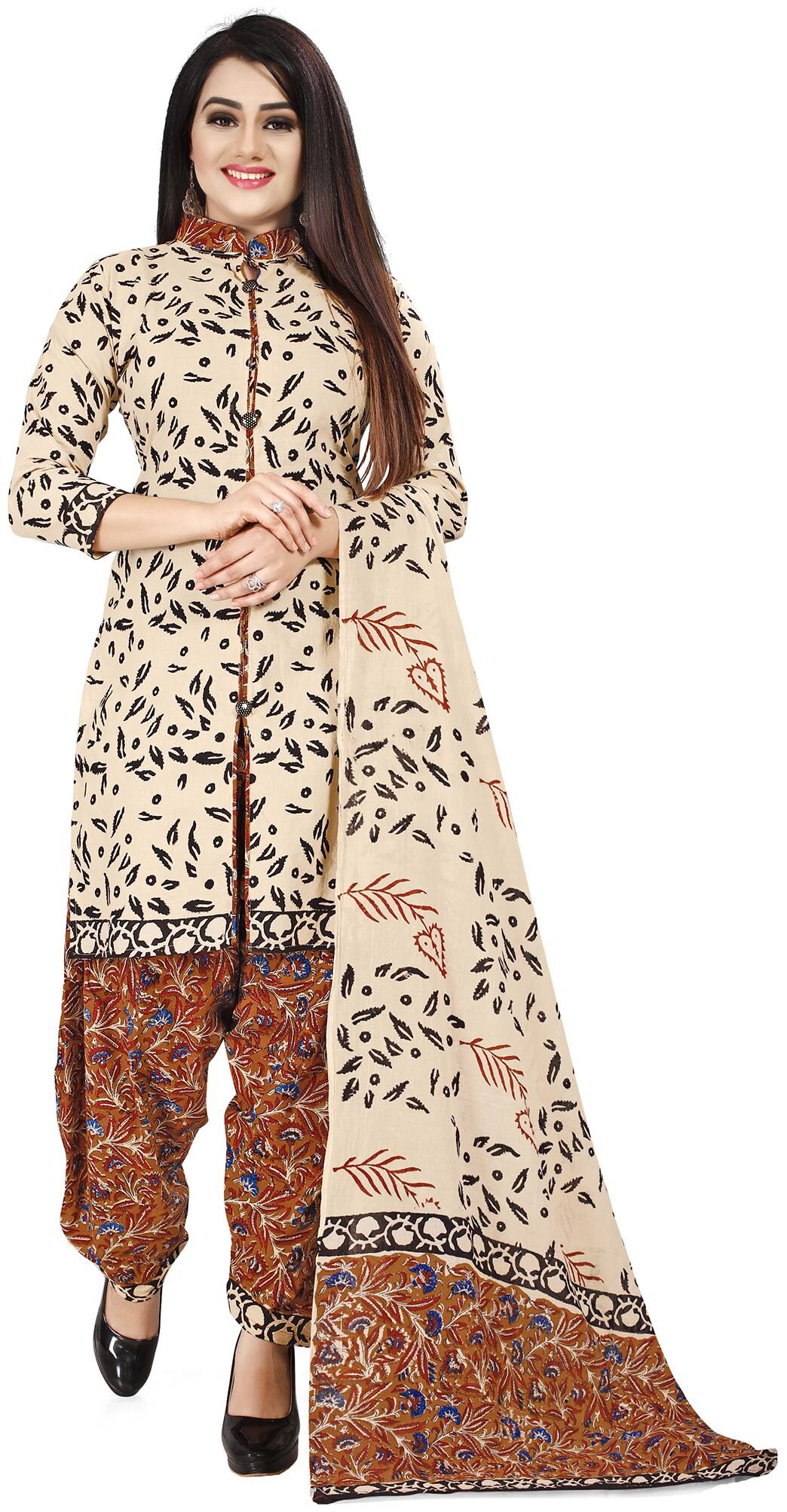 

Rajnandini Beige Unstitched Kurta with bottom dupatta With dupatta Dress Material