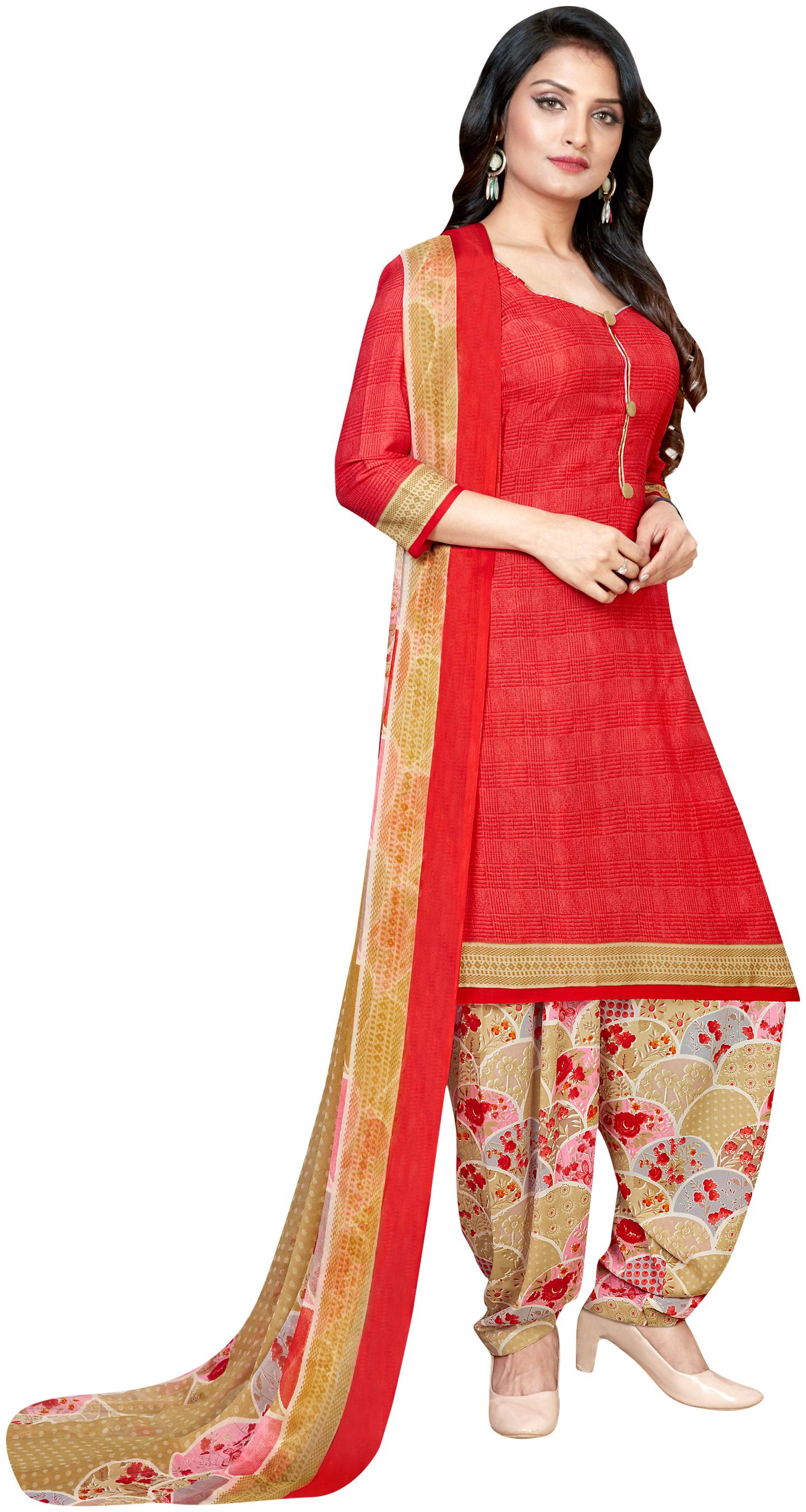 

Rajnandini Red Unstitched Kurta with bottom dupatta With dupatta Dress Material