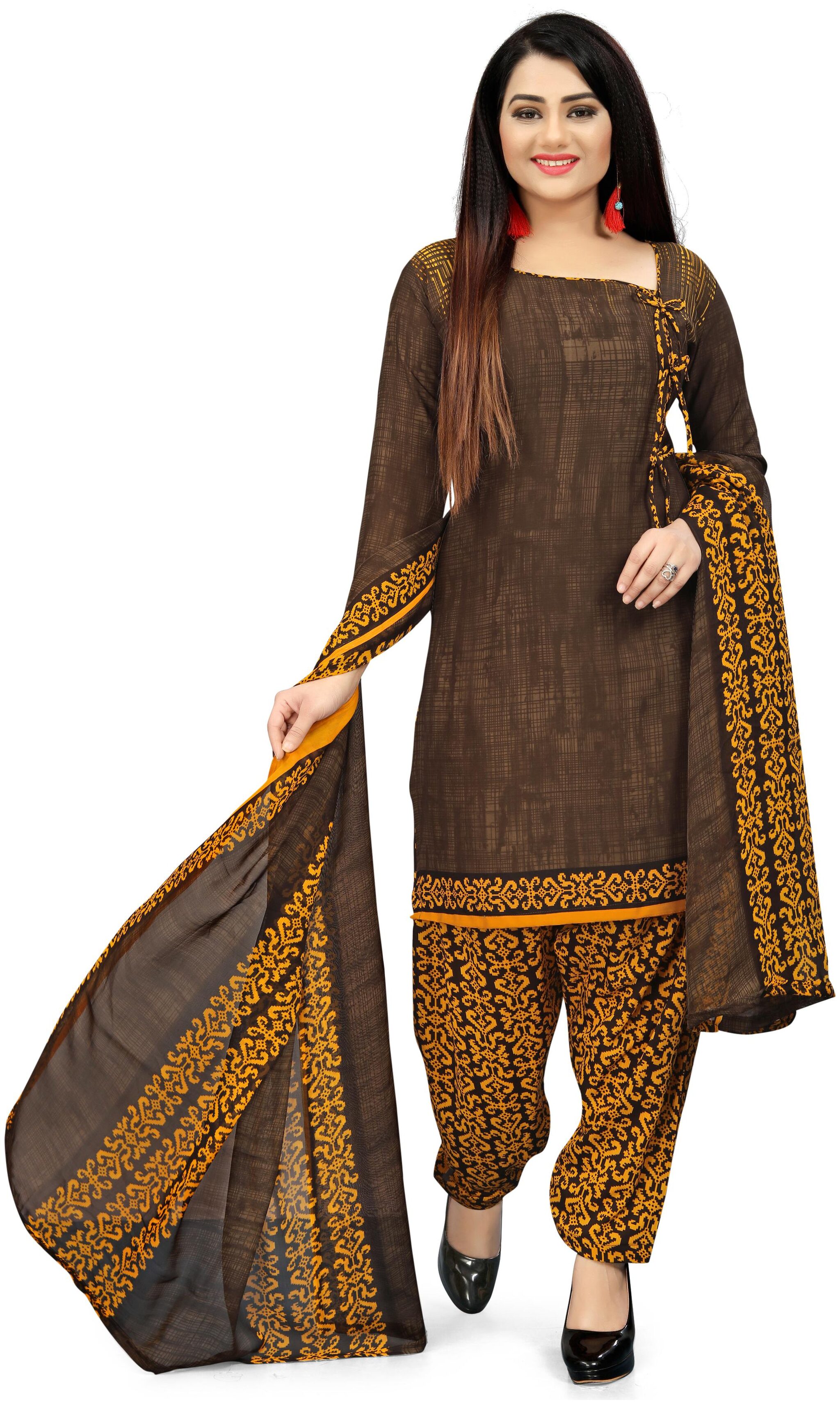 

Rajnandini Brown Unstitched Kurta with bottom dupatta With dupatta Dress Material
