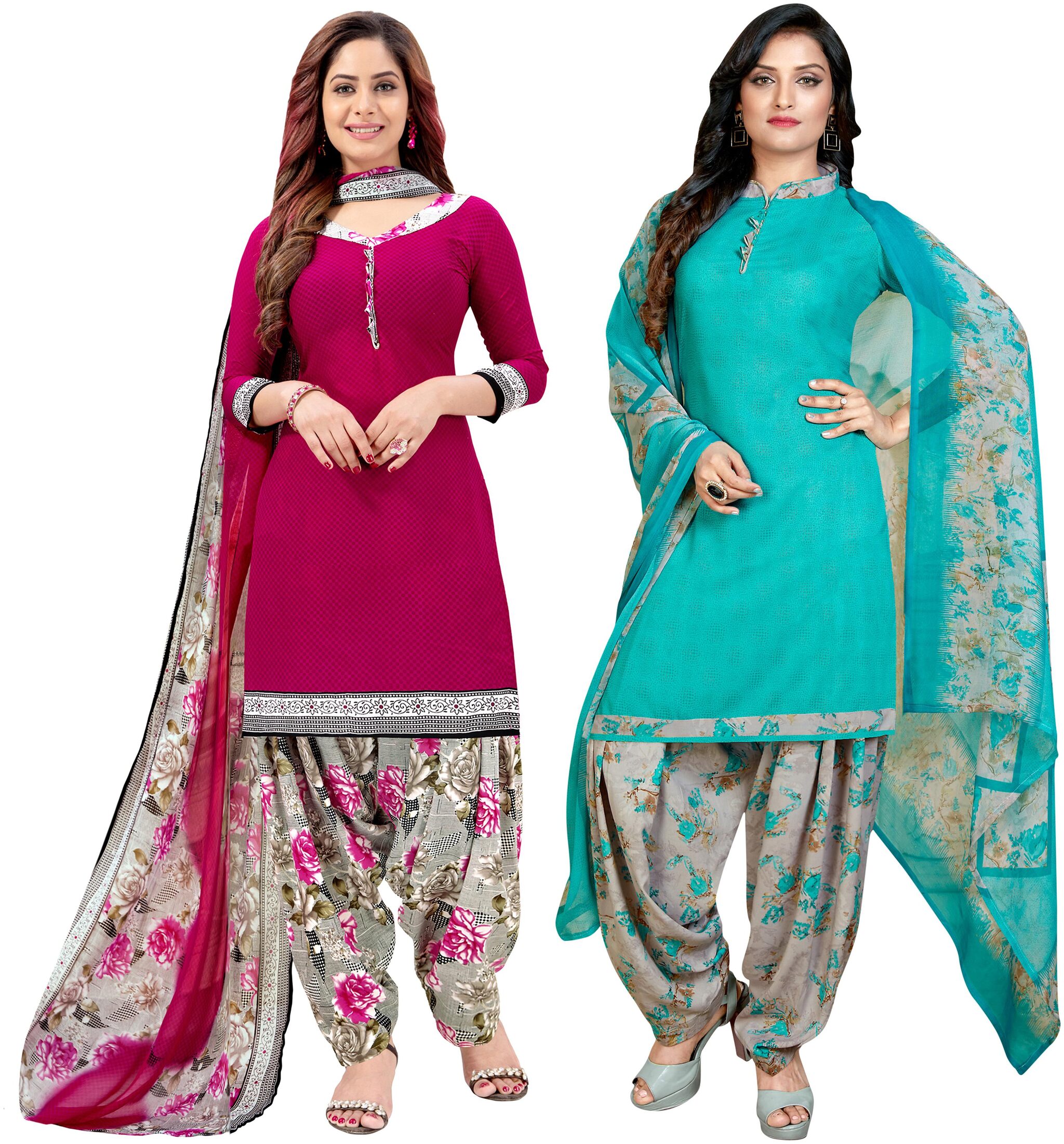 

Rajnandini Pink Turquoise Unstitched Kurta with bottom dupatta With dupatta Dress Material