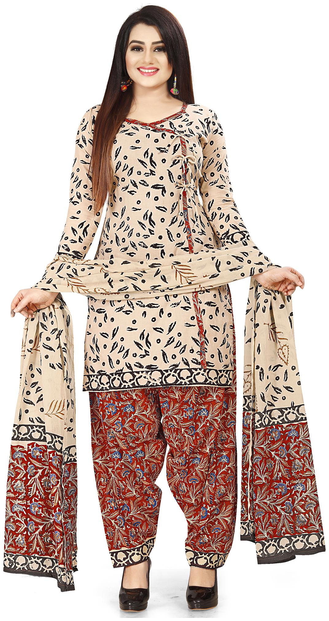 

Rajnandini Beige Unstitched Kurta with bottom dupatta With dupatta Dress Material