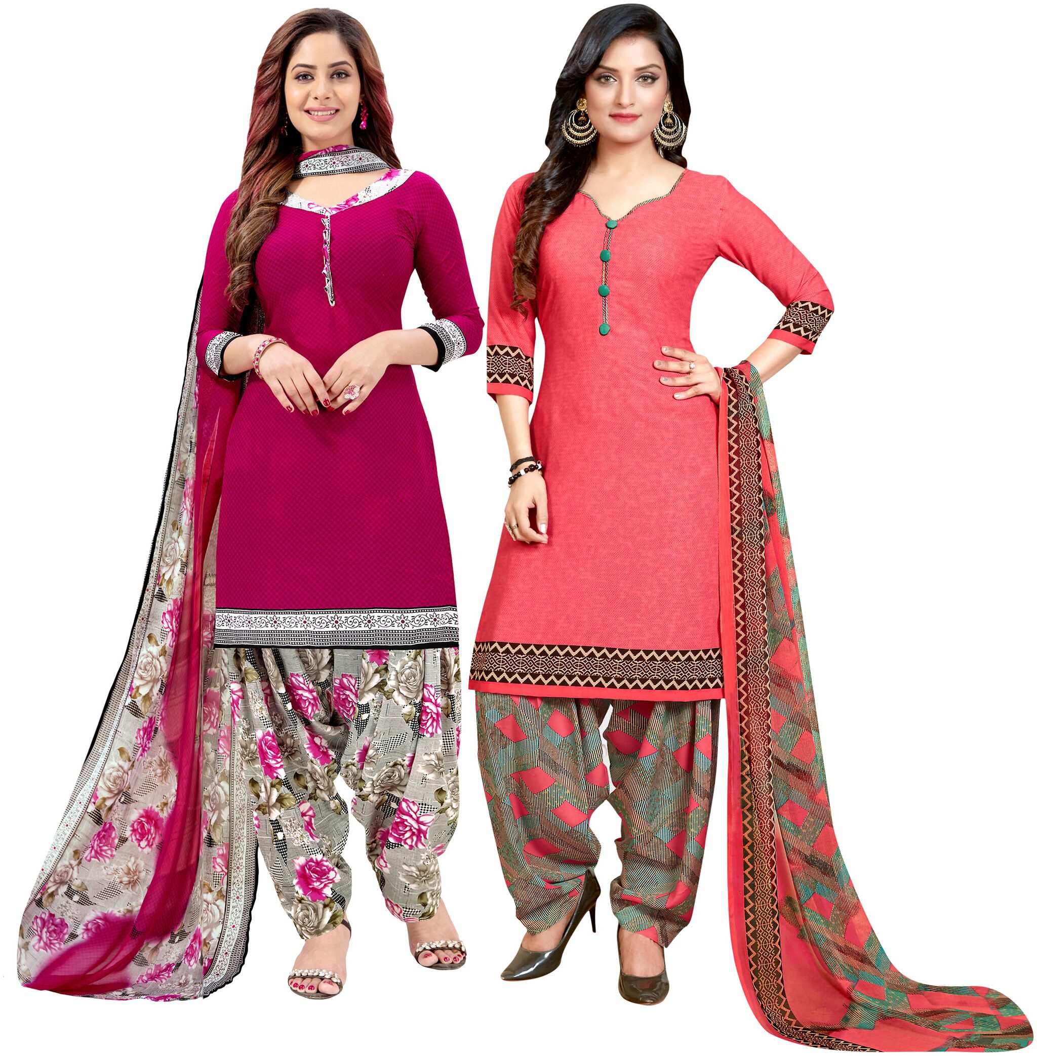 

Rajnandini Pink Peach Unstitched Kurta with bottom dupatta With dupatta Dress Material