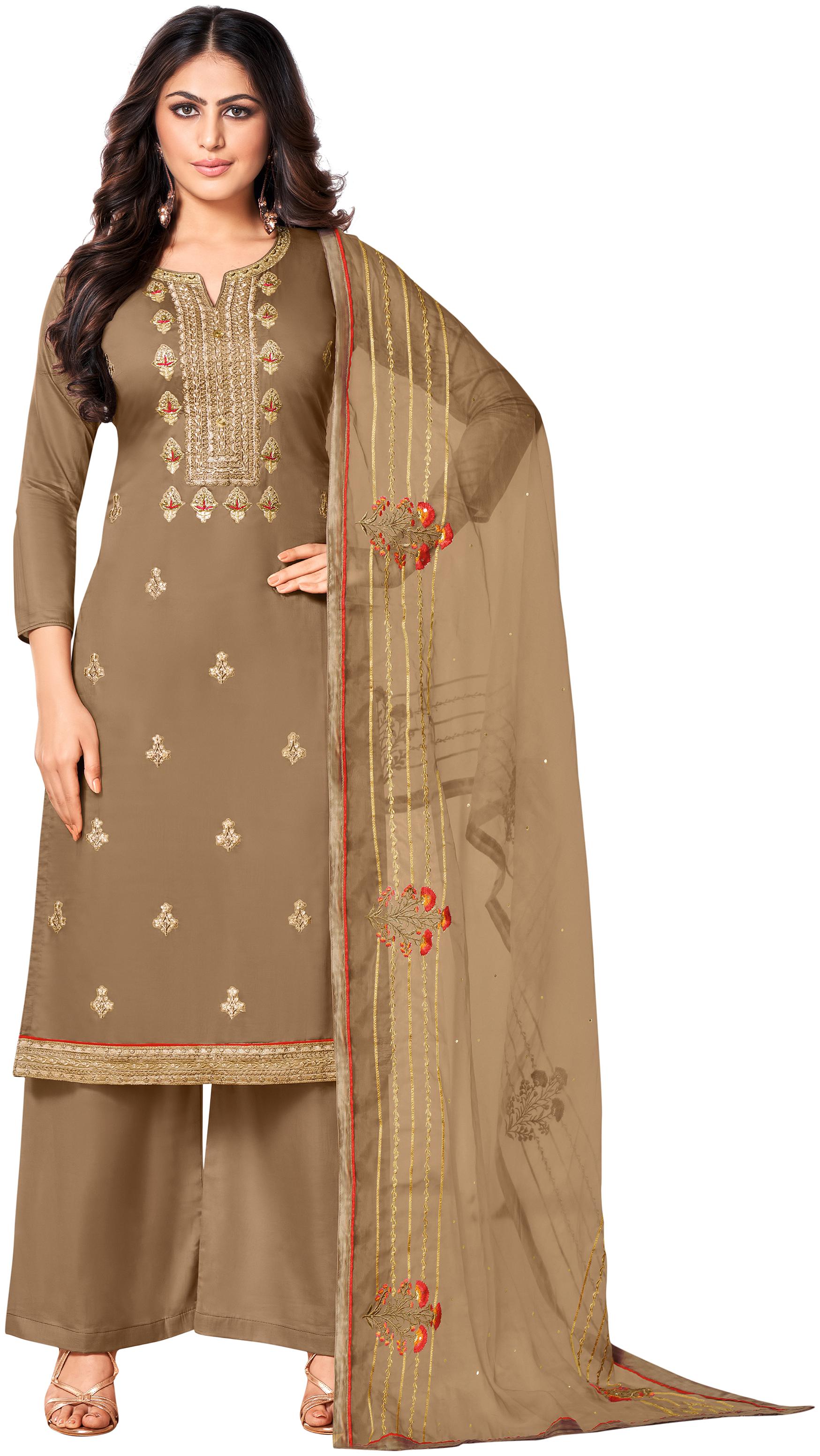 

Rajnandini Brown Unstitched Kurta with bottom dupatta With dupatta Dress Material