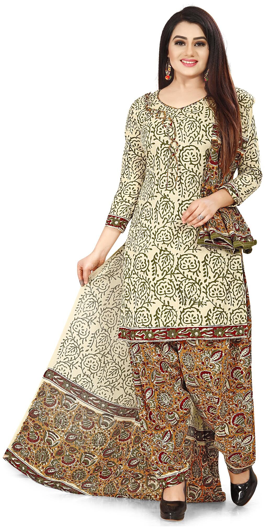 

Rajnandini Beige Unstitched Kurta with bottom dupatta With dupatta Dress Material