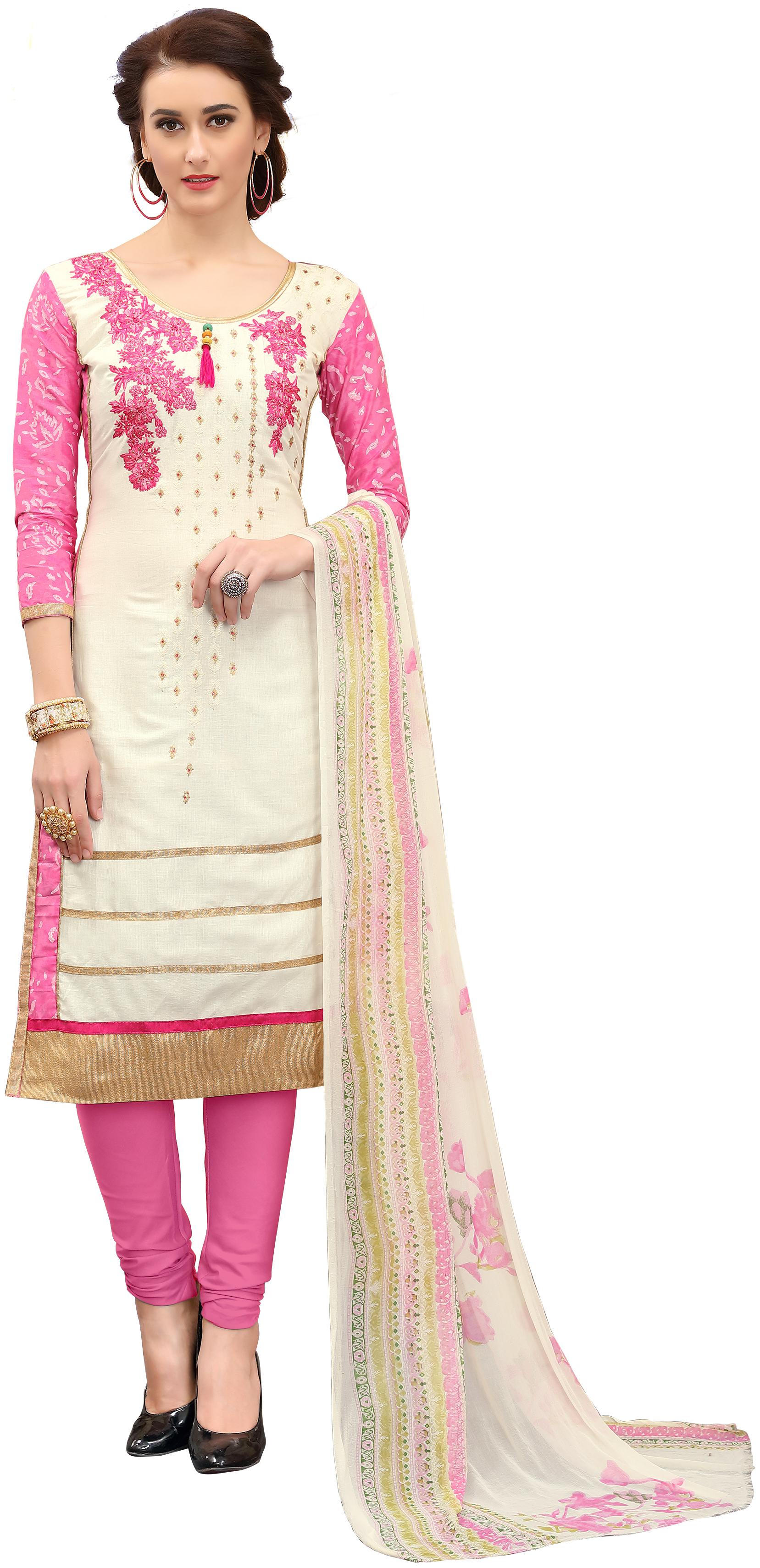 

Rajnandini Women Cotton Unstitched Dress Material White color