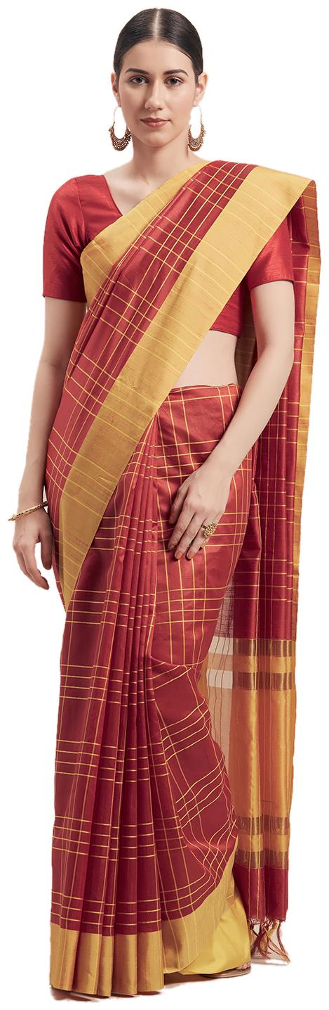 

Rajnandini Women Cotton Checkered Saree Red