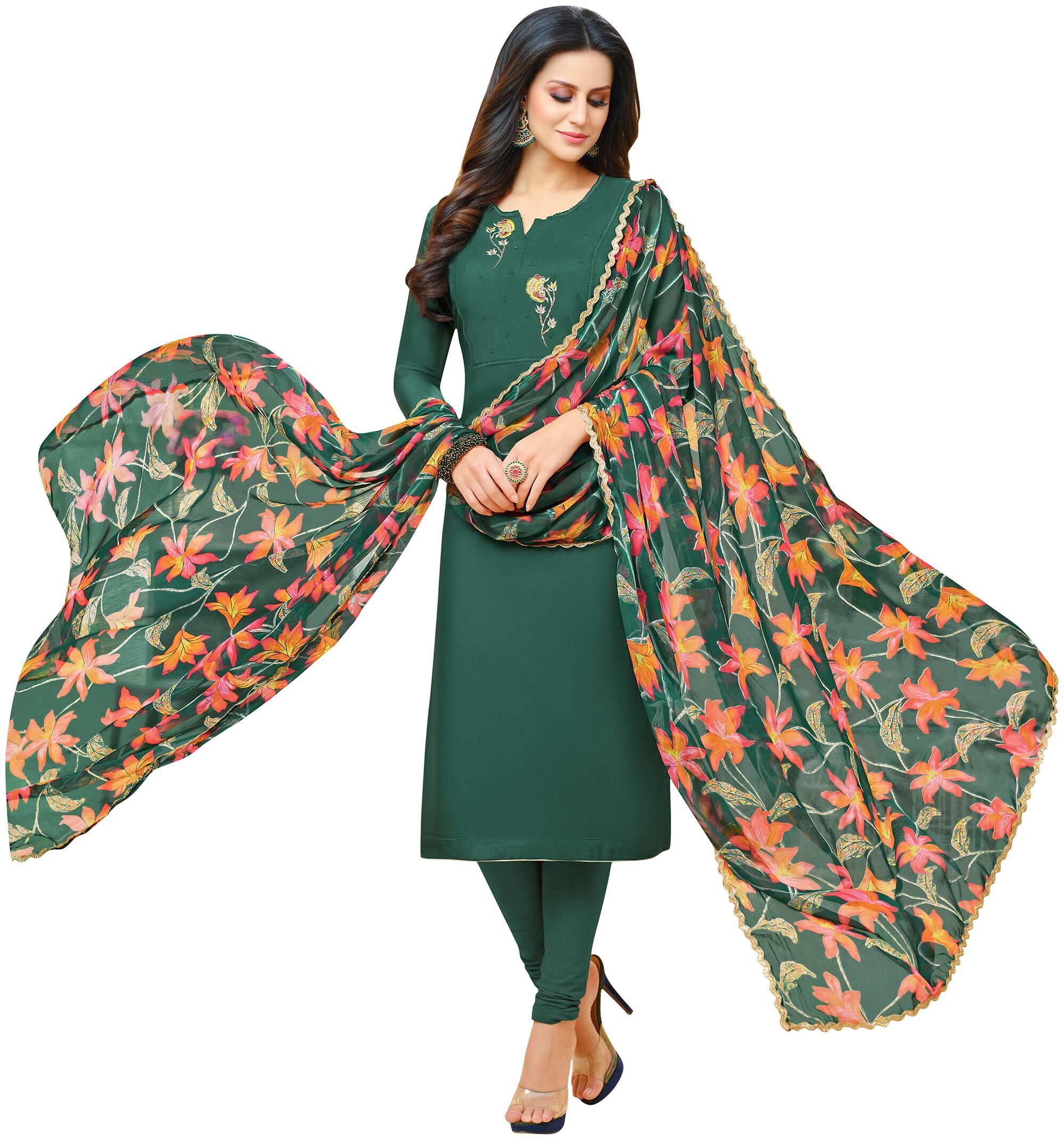 

Rajnandini Women Chanderi Green Dress Material